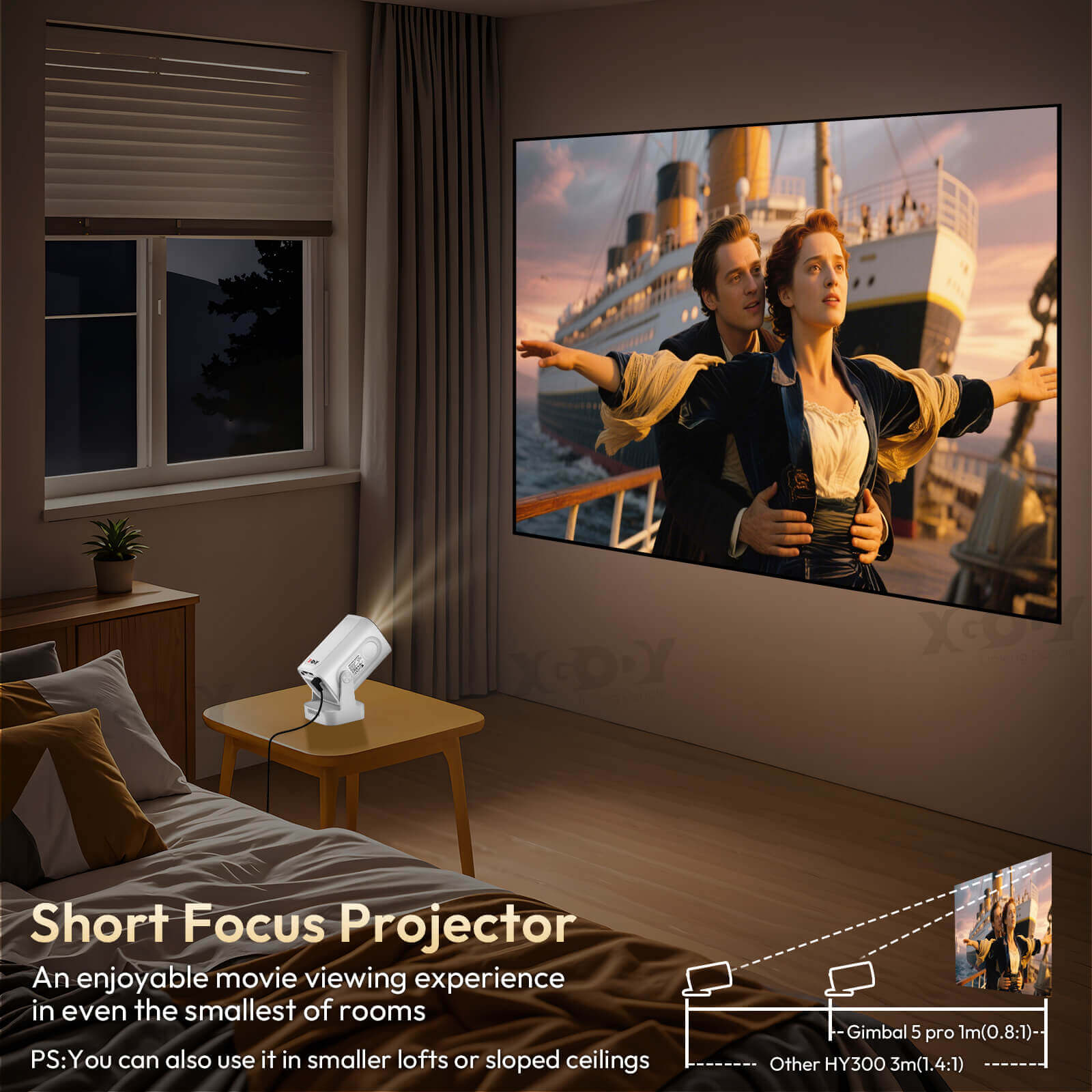Gimbal 5 PRO Android 11.0 Portable Projector - 1080P Full HD, WiFi 6 & Bluetooth 5.4, Built-in Stereo Speakers - Perfect for Home Theater, Outdoor Movies, and Office Presentations