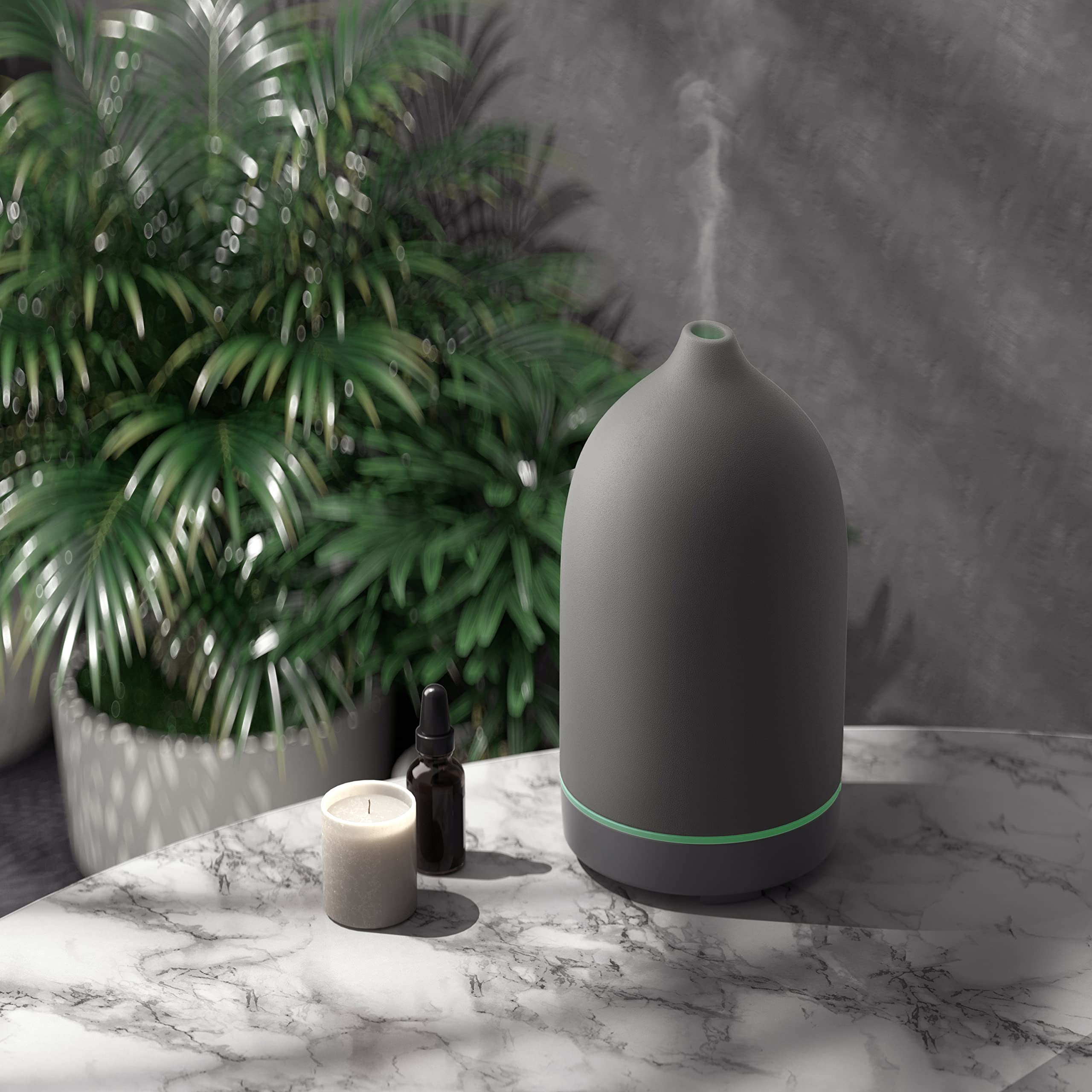 Aromatherapy Essential Oil Diffuser with 9 Color Changing LED Mood Lights & 4 Timer Settings - Ultrasonic Cool Mist Humidifier for Home, Office, Yoga, Spa (Grey)