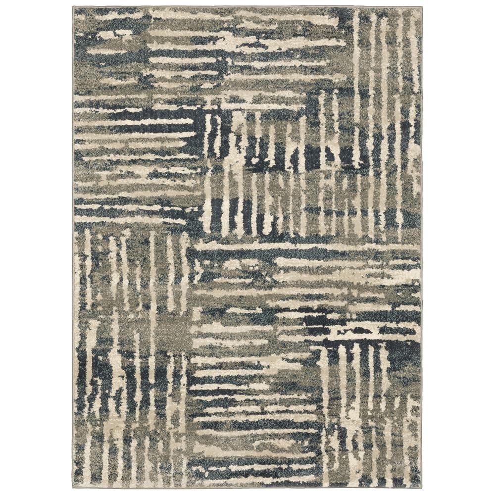 Pasargad Home Carson Collection Blue Beige Abstract Pattern Area Rug 7'10