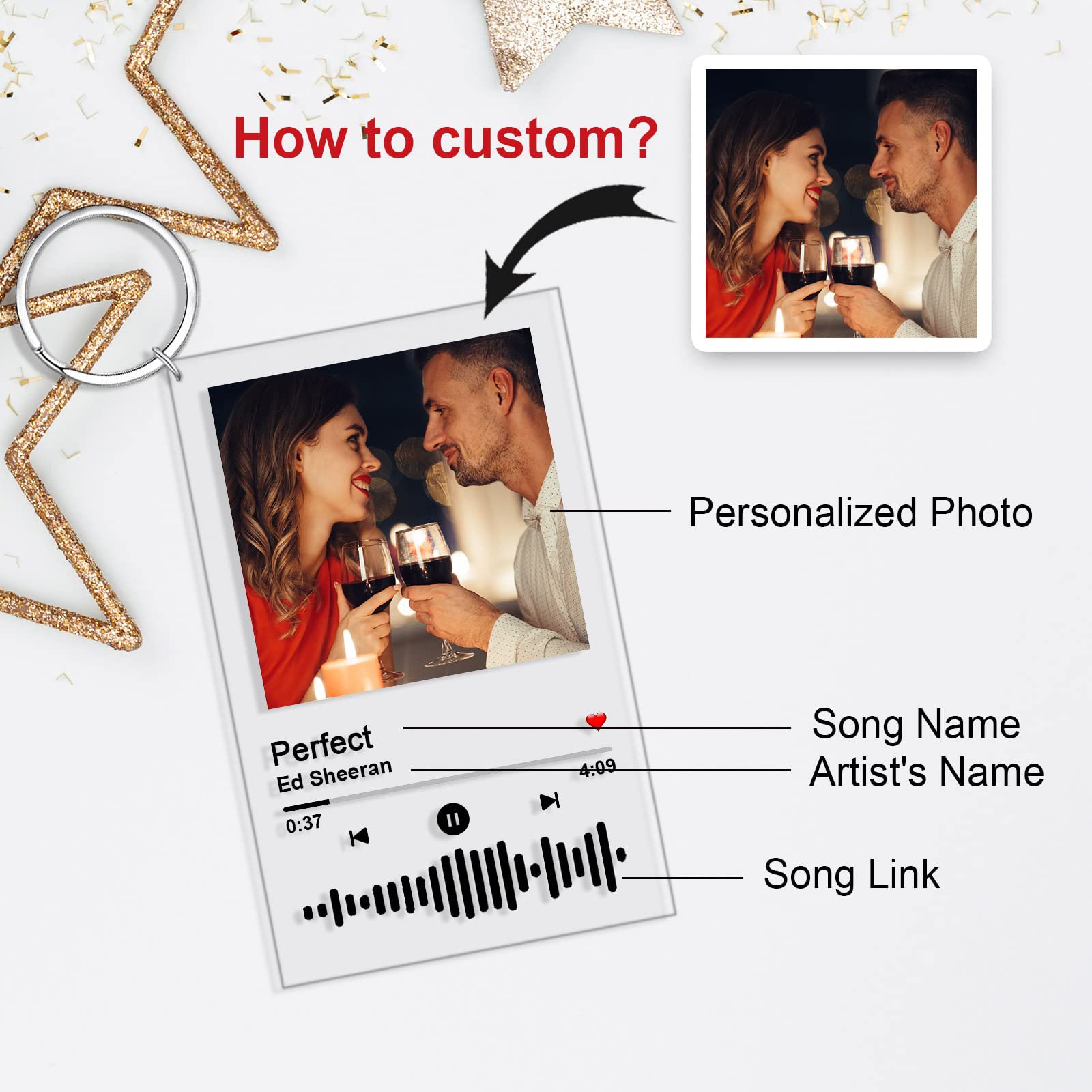 Custom Personalized Music Acrylic Keychain with Photo - Scannable Song Code - Engraved Name & Date - Perfect Gift for Anniversary, Birthday, Valentine's Day - Unique Music Lover Accessory for Keys, Bags & Backpacks