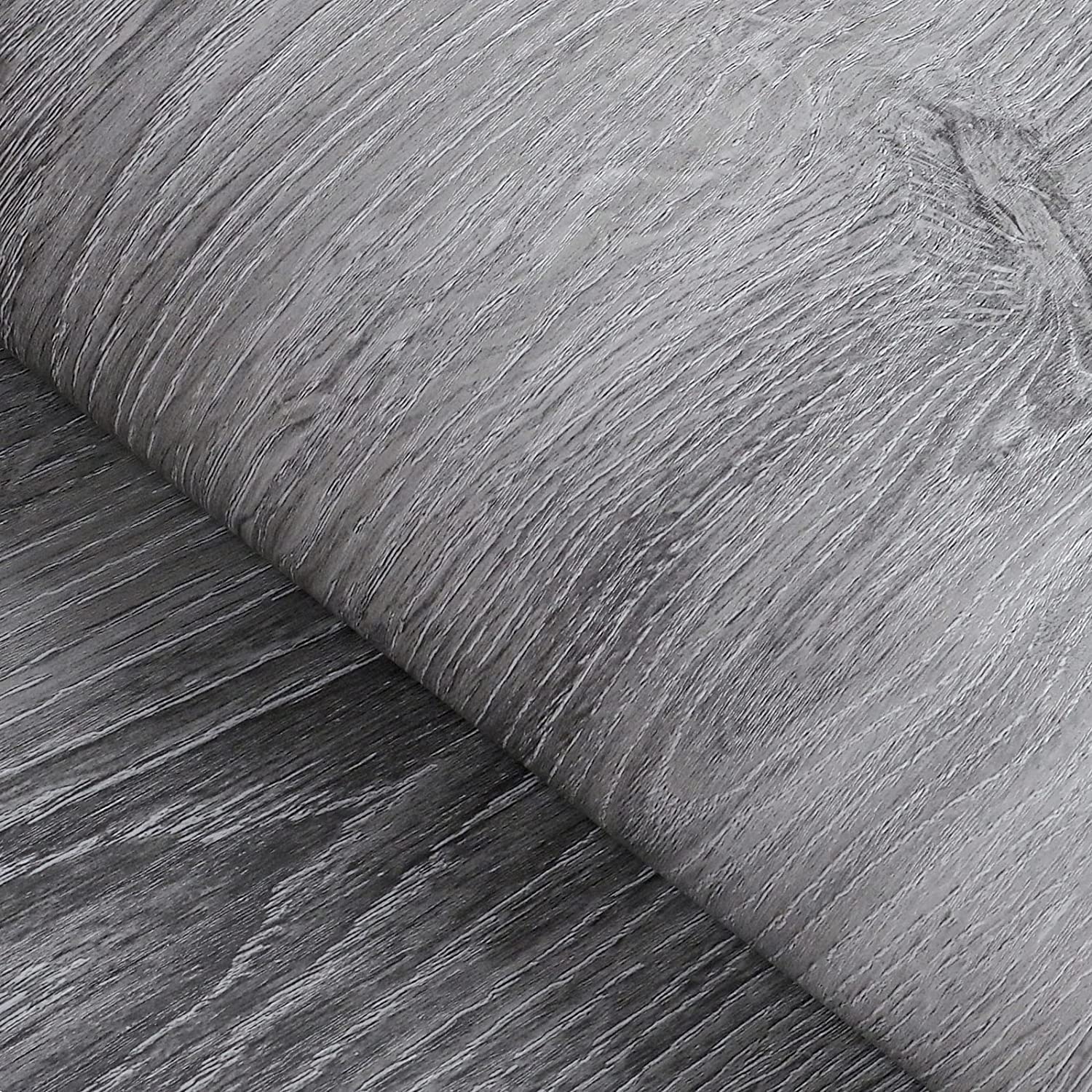 FunStick Grey Wood Contact Paper - Peel and Stick Wood Wallpaper, Thick Maple Wood Grain Vinyl for Kitchen Cabinets, Countertops, Tables - Removable 15.8