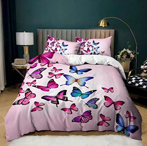 Vibrant Butterfly Duvet Cover Set - Full Size Bedding with Pillowcases (No Comforter Included) | Soft & Breathable for Kids Room, Guest Bedroom, Dorm Decor