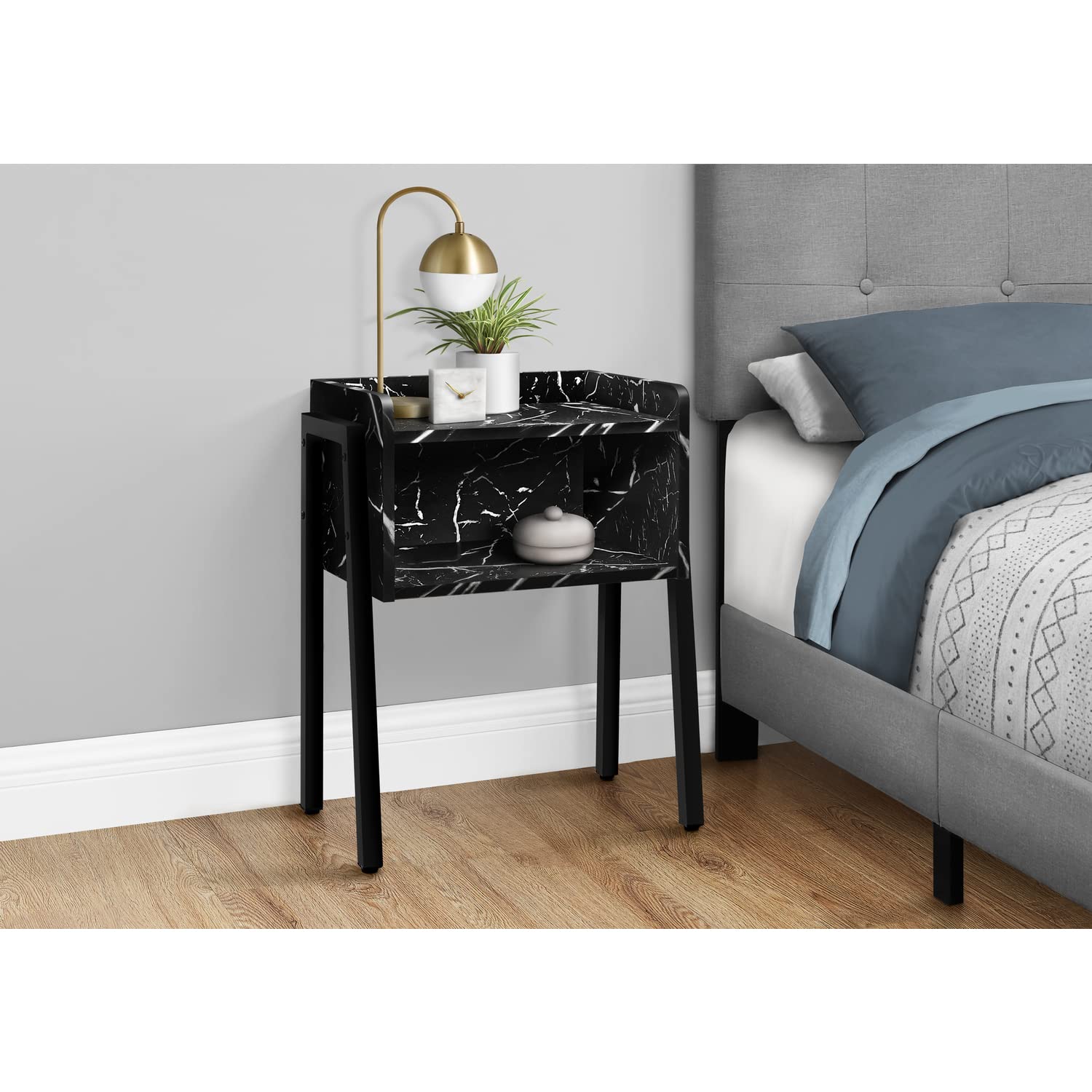 Monarch Specialties 3590 Black Marble Look Accent Table - Modern Side Table, End Table, Nightstand for Living Room & Bedroom - 18.5