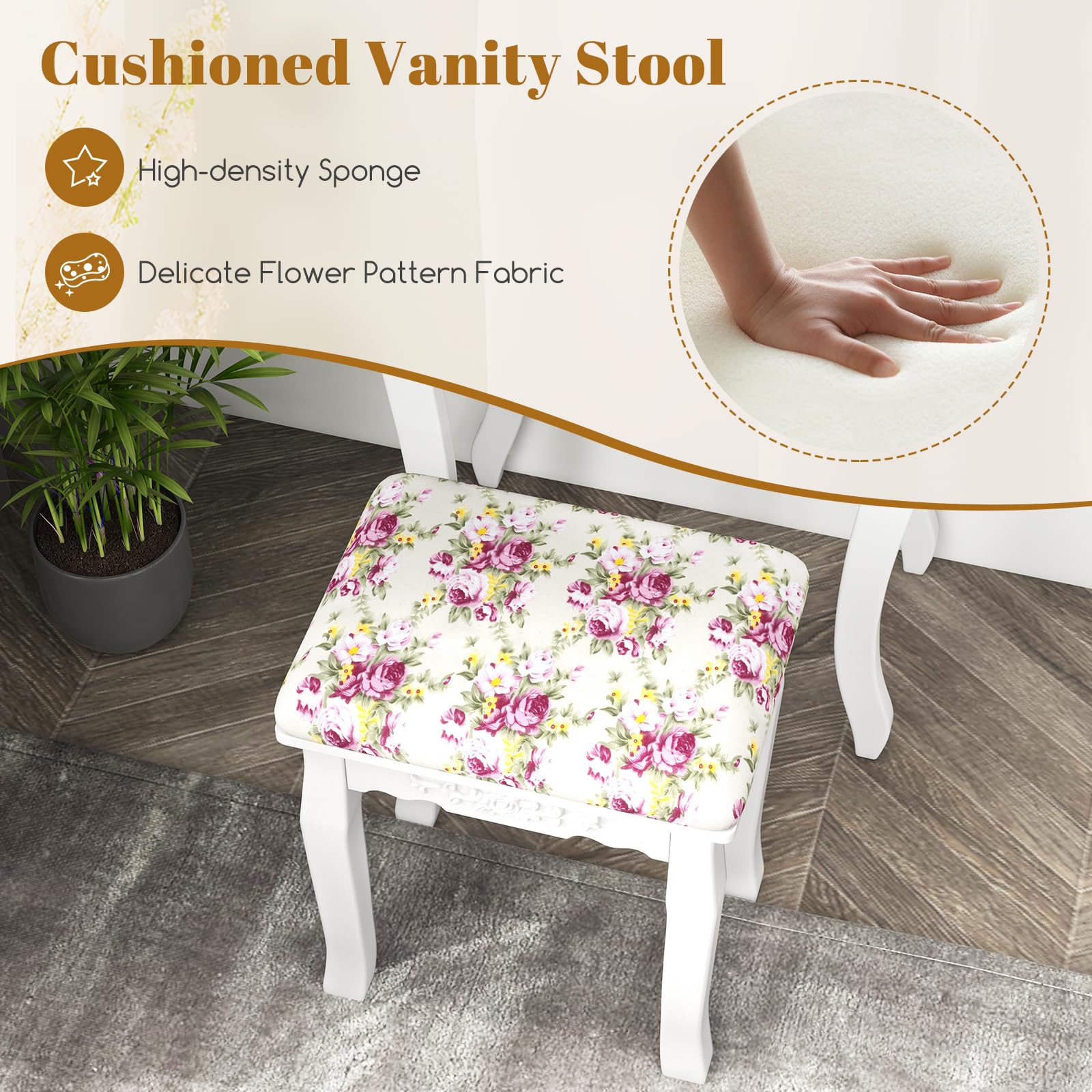 Giantex Small Vanity Desk Set with Mirror - White Makeup Dressing Table with Cushioned Stool & 3 Storage Drawers, 20 Inch Compact Vanity for Girls Bedroom | Perfect for Small Spaces, Makeup Application & Home Decor