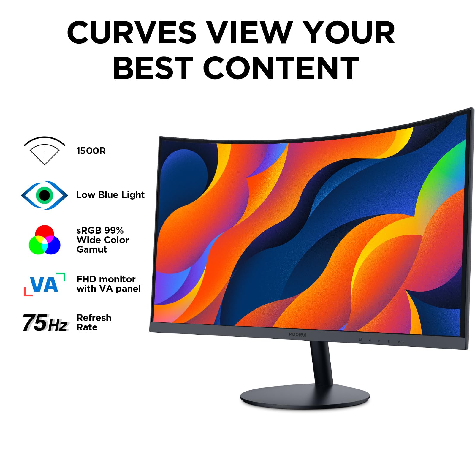 KOORUI 24-Inch Curved Gaming Monitor - Full HD 1080P 100Hz, 1500R Curvature, HDMI/VGA Ports, Tilt Adjustable, Eye Care Technology, Black (24N5CA) - Perfect for Home Office, Gaming & Entertainment