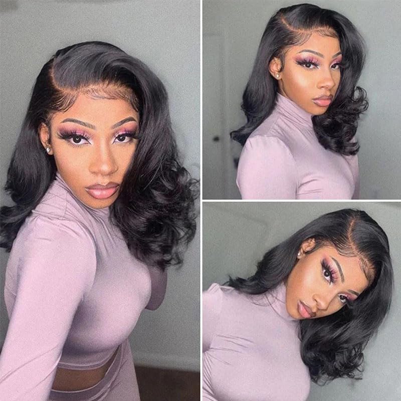 5x5 Glueless Bob Wig Human Hair - Pre Plucked & Pre Cut Lace Front Wigs for Black Women - 180% Density 12 Inch Body Wave No Glue Lace Closure Wig - Perfect for Beginners, Daily Wear & Special Occasions
