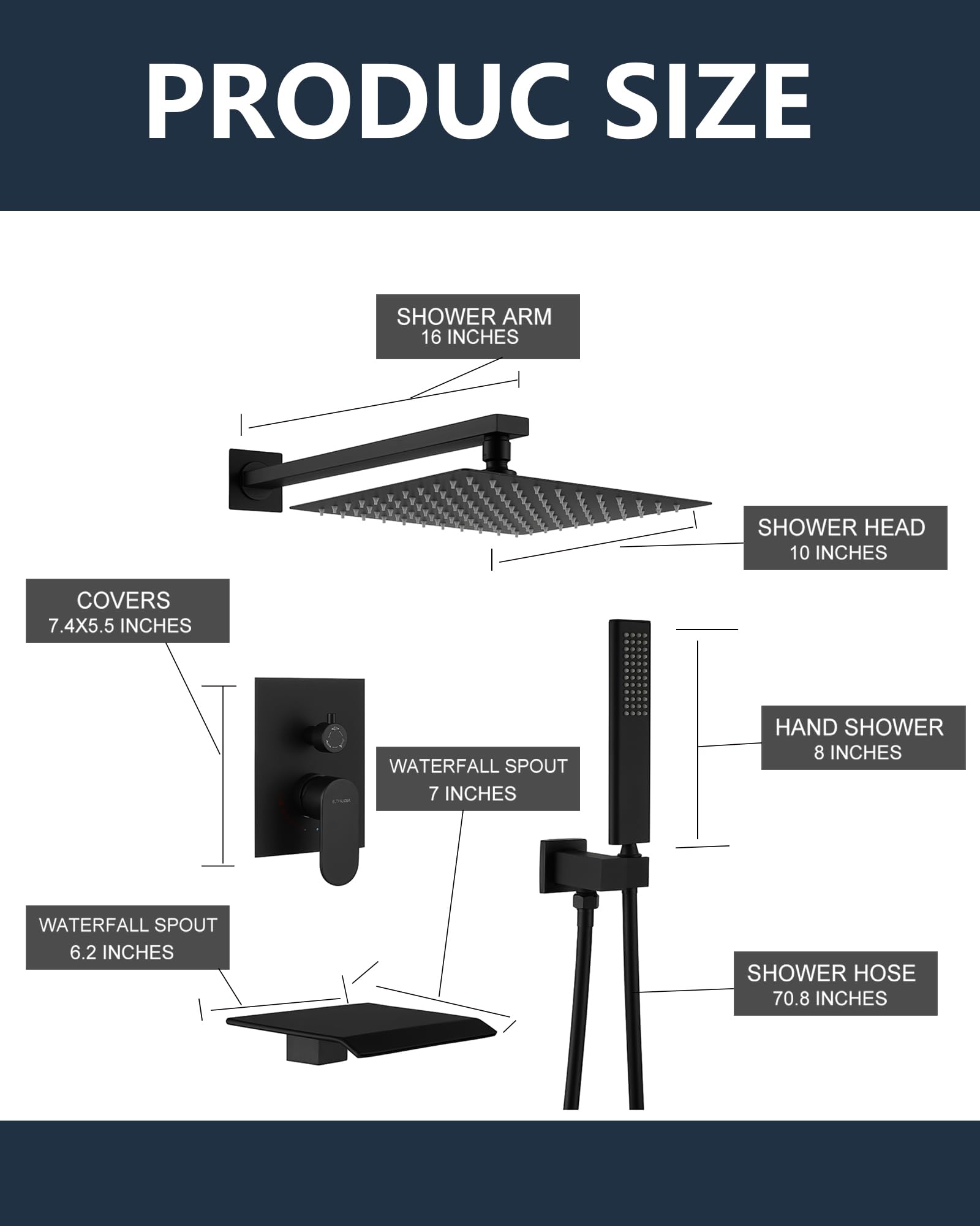 Luxury Black Shower System Combo - 10 Inch Square Rainfall Shower Head & Handheld Set with Wall Mounted Faucet, Tub Spout & Valve Trim Kit | Perfect for Modern Bathroom Renovation & Spa-Like Shower Experience
