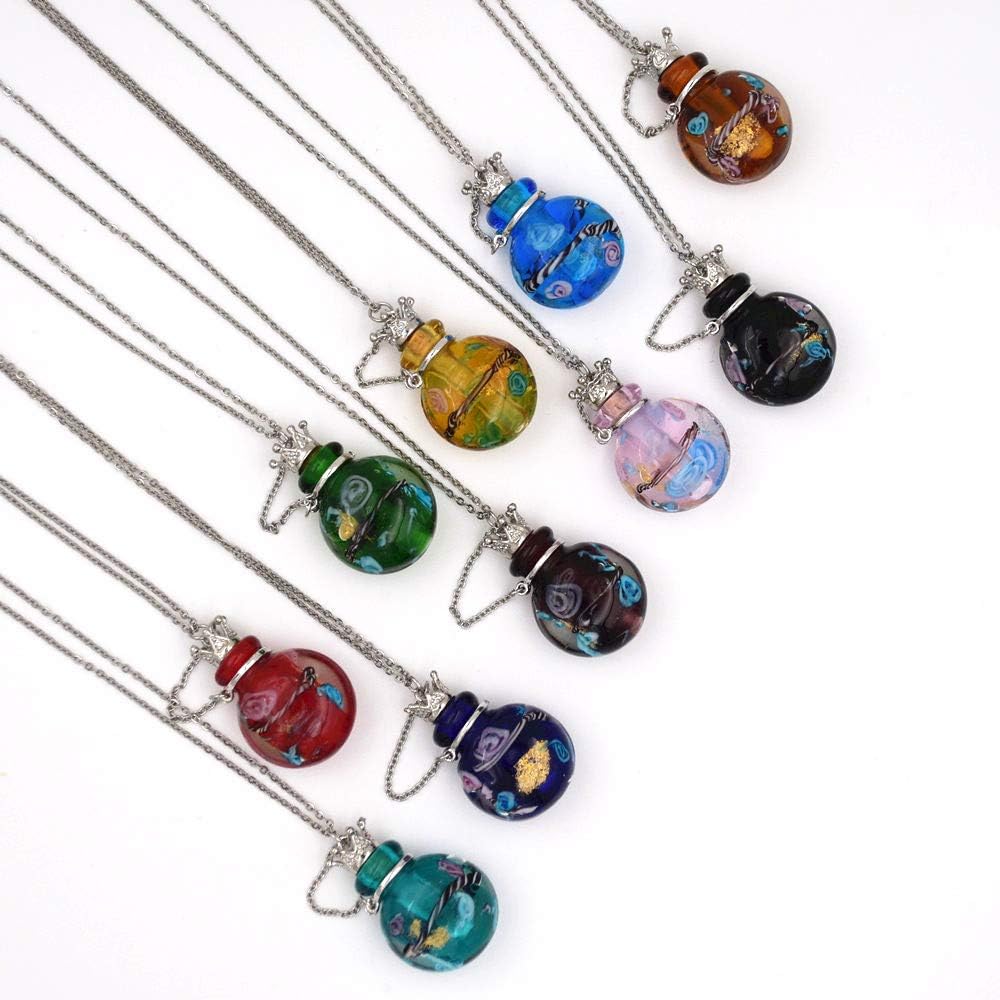 Sky Blue Stainless Steel Glass Pendant Necklace - Essential Oil Diffuser & Aromatherapy Jewelry for Women - Perfect for Meditation, Yoga, and Daily Wear