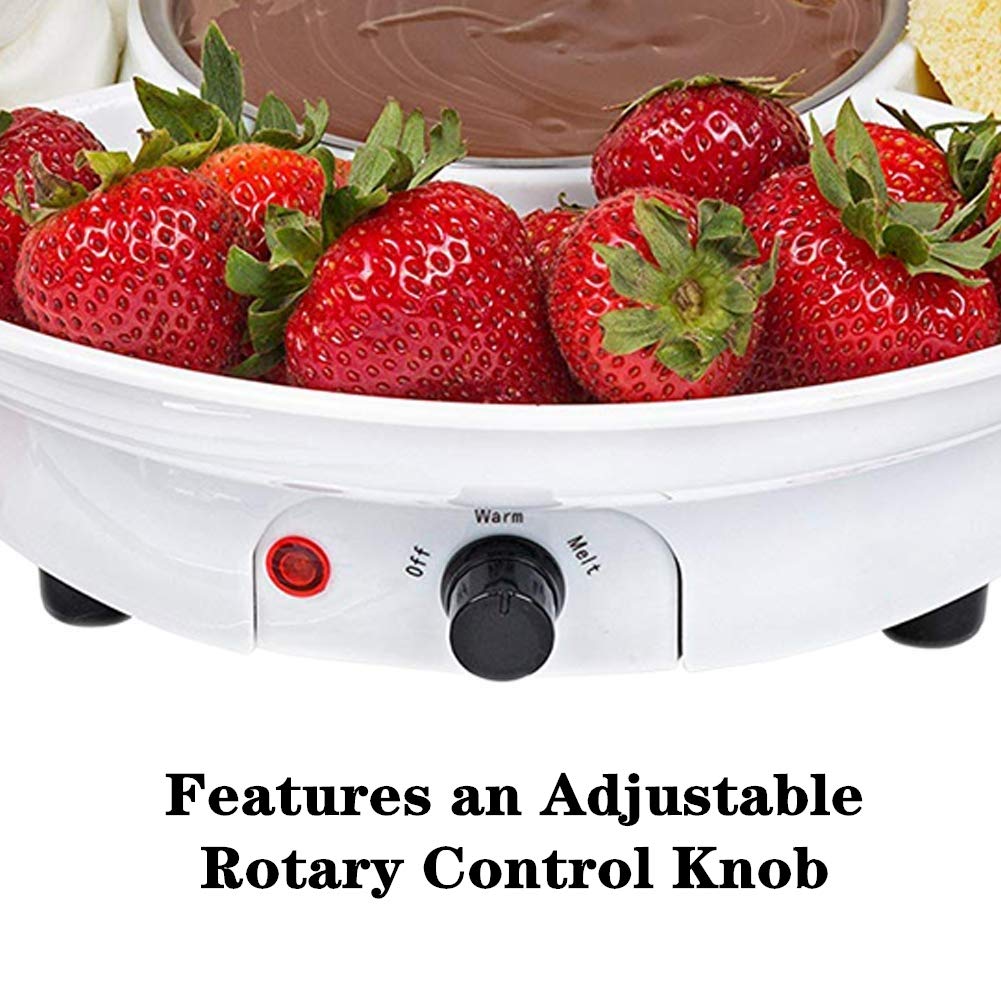 Premium 110V Electric Chocolate Fondue Maker Set with 4 Stainless Steel Forks & Serving Tray - Fast Melting for Parties, Valentine's Day & Family Dessert Nights