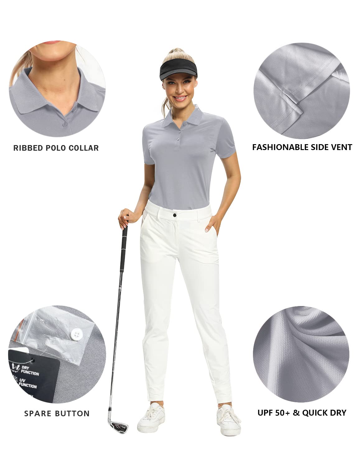 Hiverlay Women's UPF 50+ Golf Polo Shirts - Lightweight Quick-Dry Collared Tennis Top for Golf, Tennis & Workwear - Perfect for Outdoor Sports & Office Wear