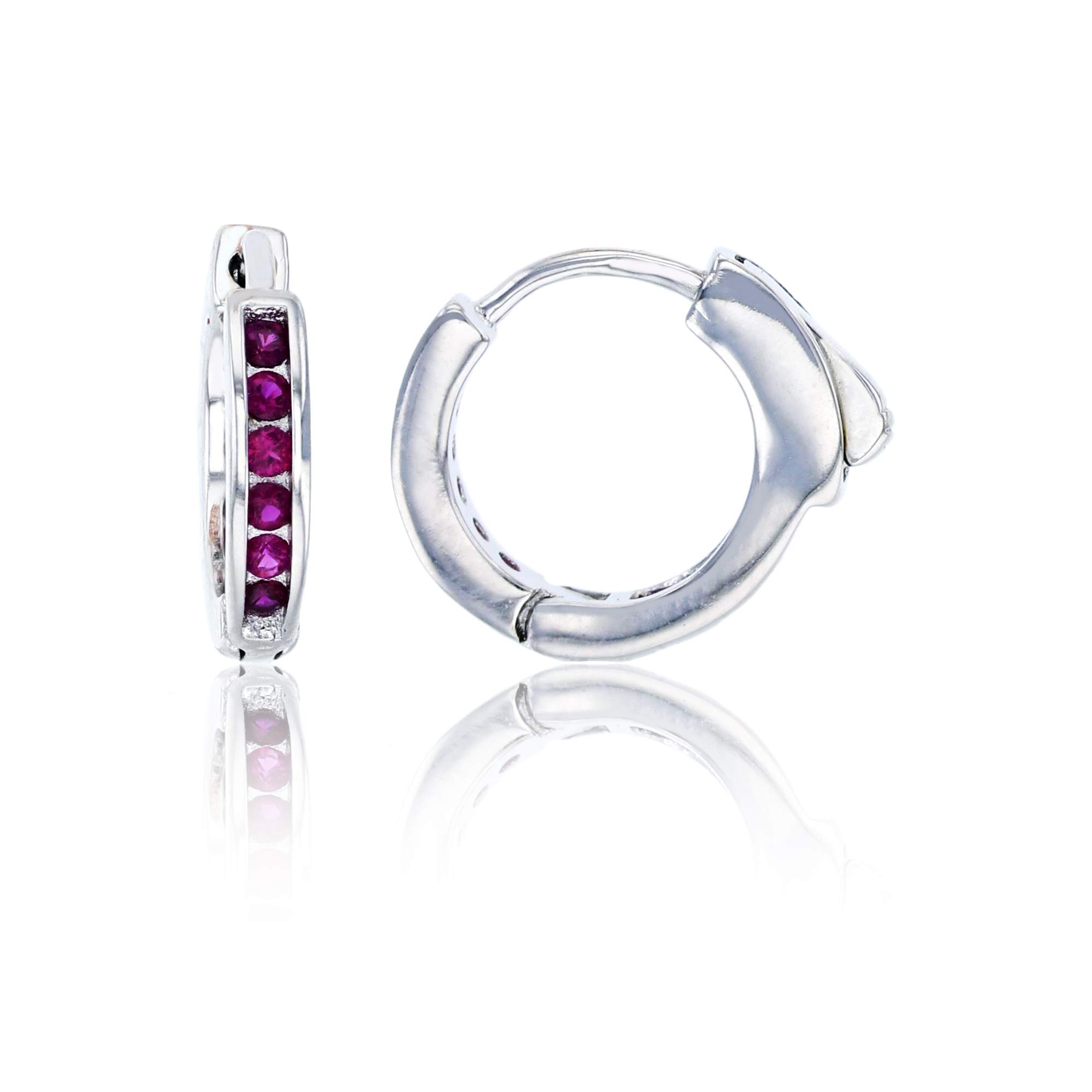 12x3mm Sterling Silver Rhodium Plated Pave Ruby Channel Hoop Earrings with Safety Lock - Elegant Dangle Earrings for Women, Perfect for Parties, Weddings & Everyday Wear