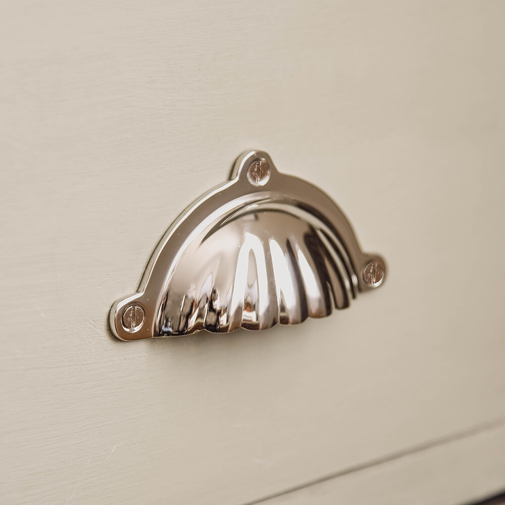 Polished Nickel Scalloped Hooded Drawer Handle - Vintage Cabinet Pulls for Kitchen & Bathroom - Perfect for Farmhouse, Shabby Chic Home Decor