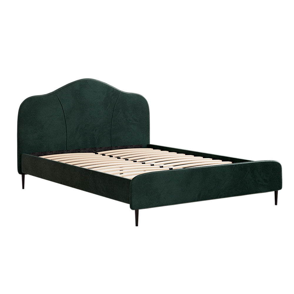 Luxury Daintree Queen Velvet Bed Frame in Dark Green - Elegant Upholstered Platform Bed for Master Bedroom Decor