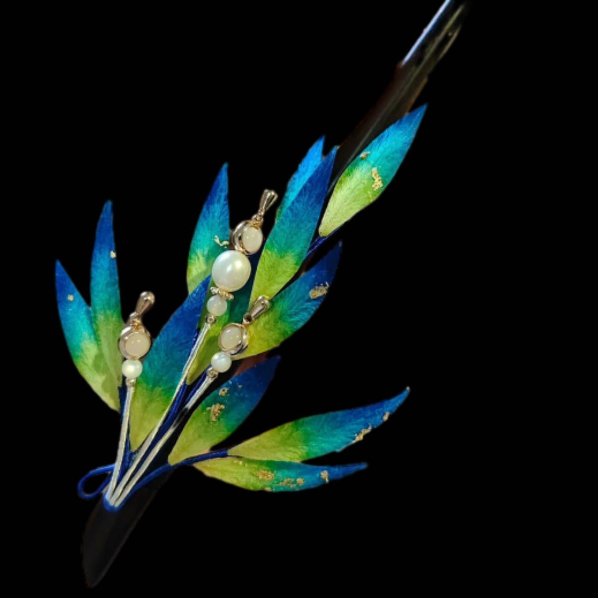 Exquisite Blue Leaves Silk Hairpin - Handcrafted Hair Accessory for Women | Elegant Hair Styling for Weddings, Parties & Special Occasions
