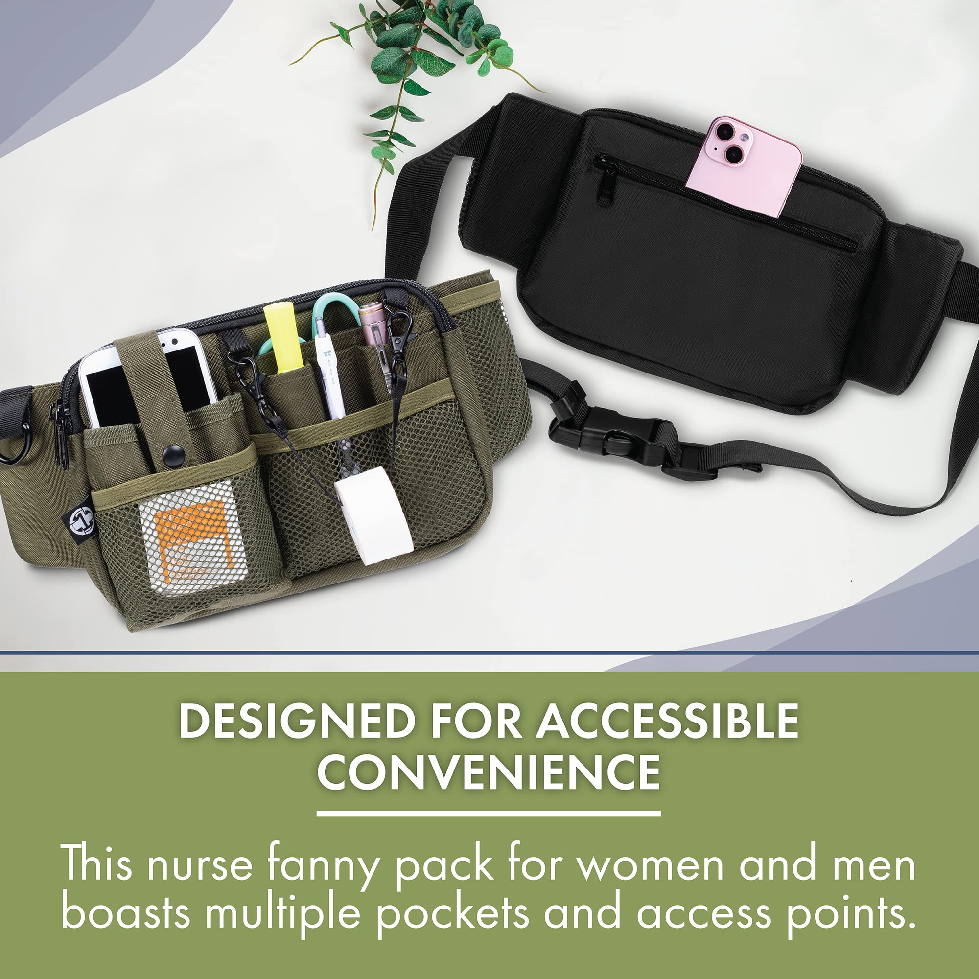 Nurse Fanny Pack with Multi-Compartment & Tape Holder - Essential Medical Organizer for Nurses, Nursing Students & Healthcare Professionals (Moss Green) - Perfect for Clinical Shifts, Emergency Response & Daily Hospital Use