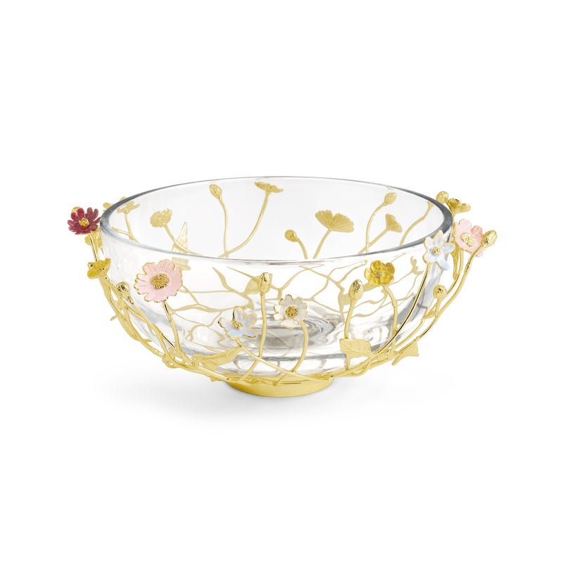 Wildflowers Large Glass Bowl - Elegant Decorative Centerpiece for Dining Table, Home Decor, and Wedding Decorations
