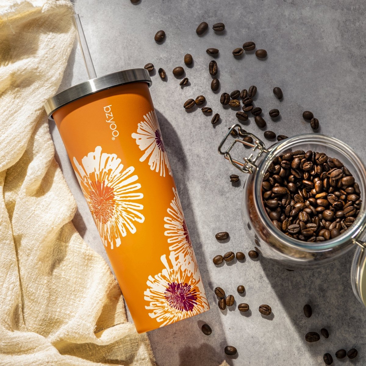 24oz Double Wall Vacuum Insulated Stainless Steel Tumbler with Straw Lid - Floral Orange Design | Leakproof & Sweatproof | Perfect for Coffee, Iced Tea & Outdoor Activities