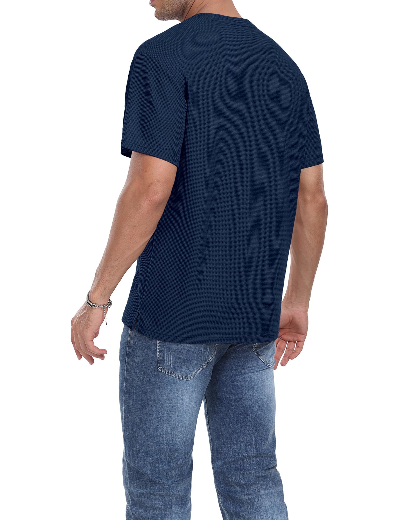 Men's Casual Short Sleeve Crew Neck T-Shirt - Soft Summer Tee with Waffle Texture & Pocket - Perfect for Beach, Travel & Everyday Wear
