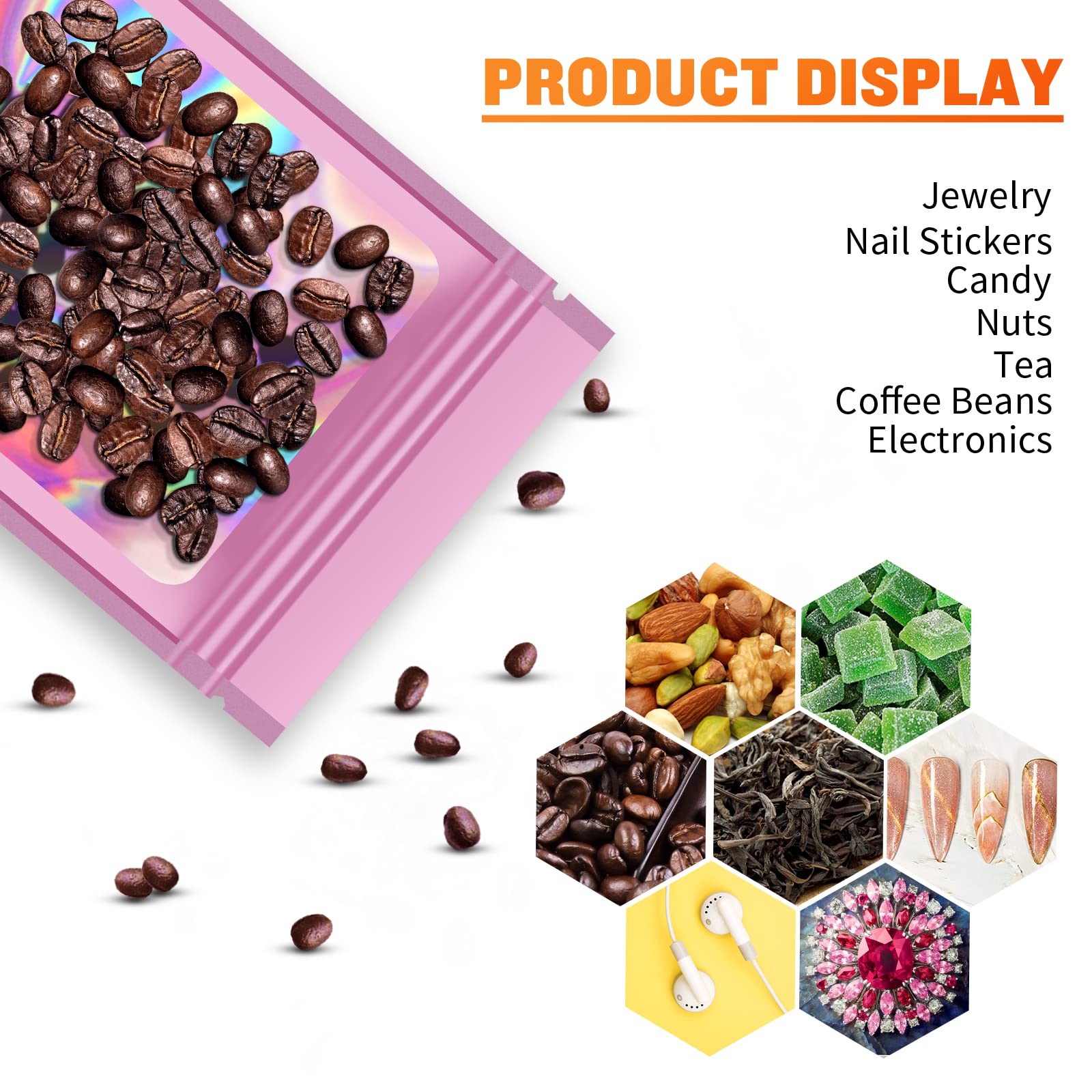 100-Pack Pink Holographic Resealable Mylar Bags 5.5x7.8 Inch - Smell Proof Food Storage Bags for Jewelry, Eyelash Extensions & Small Business Packaging | Perfect for Organizing Snacks, Crafts & Retail Products