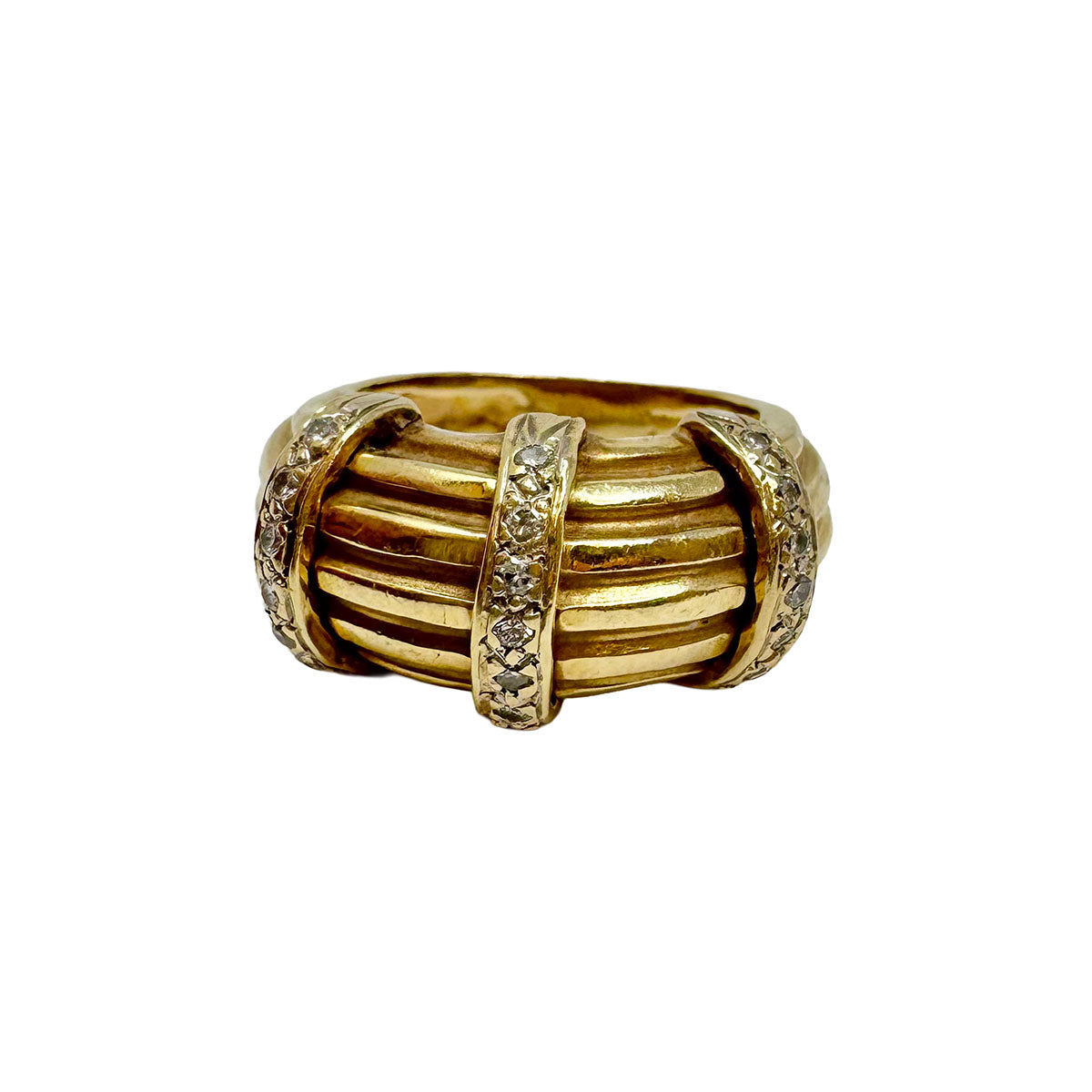 14K Gold Diamond Ring for Women - 3 Row Sparkling Diamond Band for Engagement, Wedding, Anniversary & Special Occasions