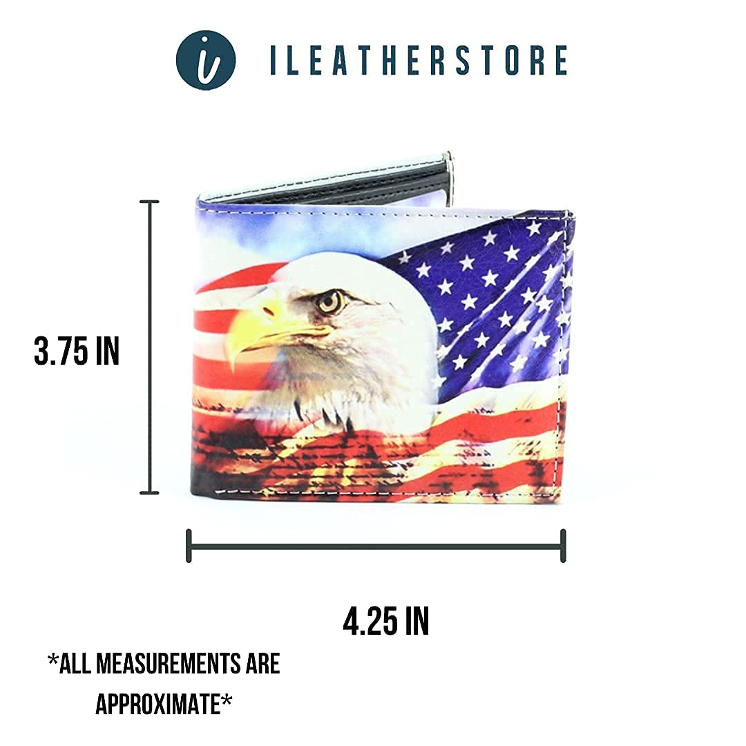 Men's Bifold Wallet - Vegan Leather RFID Blocking Slim Wallet with American Flag Design | 2 ID Windows, 7 Card Slots & Cash Pockets | Perfect Gift for Dad, Husband, Boyfriend | Ideal for Travel, Work & Everyday Use
