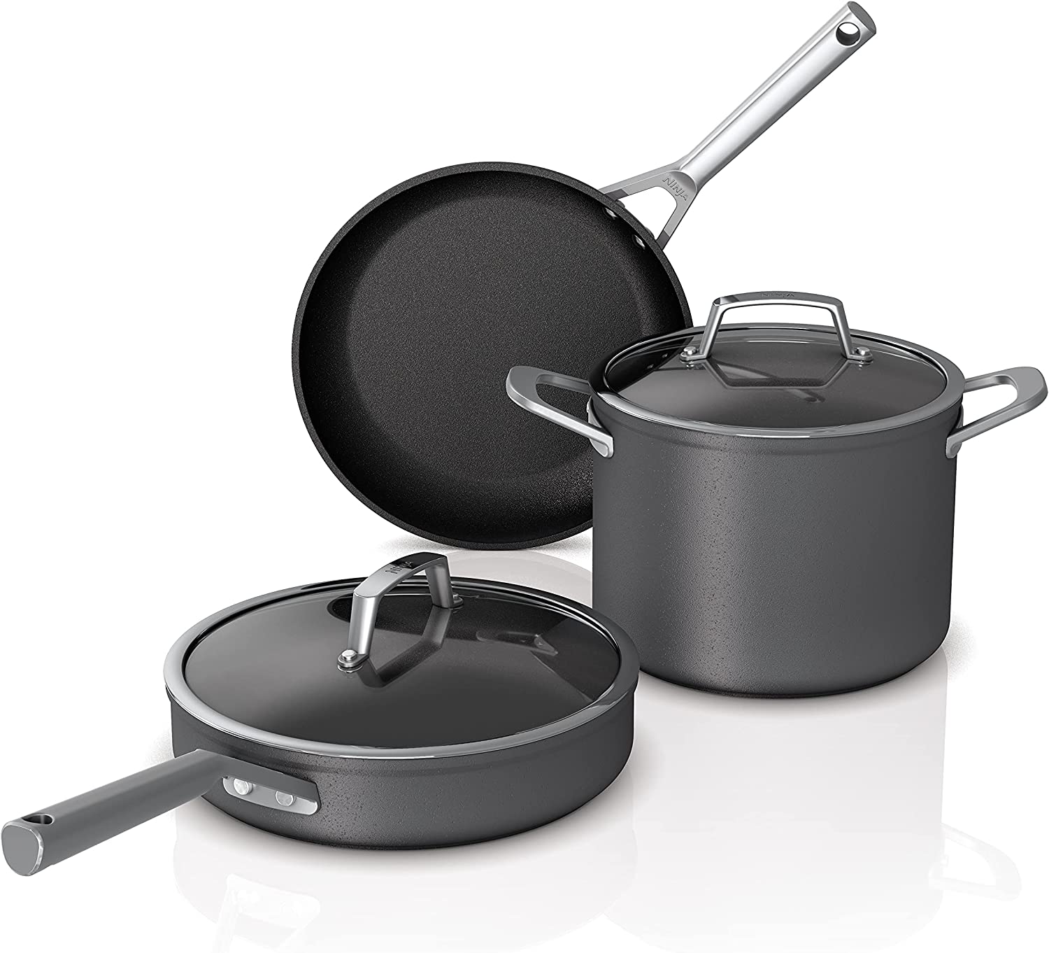 Ninja C35000W Foodi NeverStick Premium Hard Anodized 5-Piece Nonstick Cookware Set - Black | Durable PFOA-Free Pots & Pans for Frying, Sautéing, Boiling | Perfect for Gas, Electric & Induction Stovetops