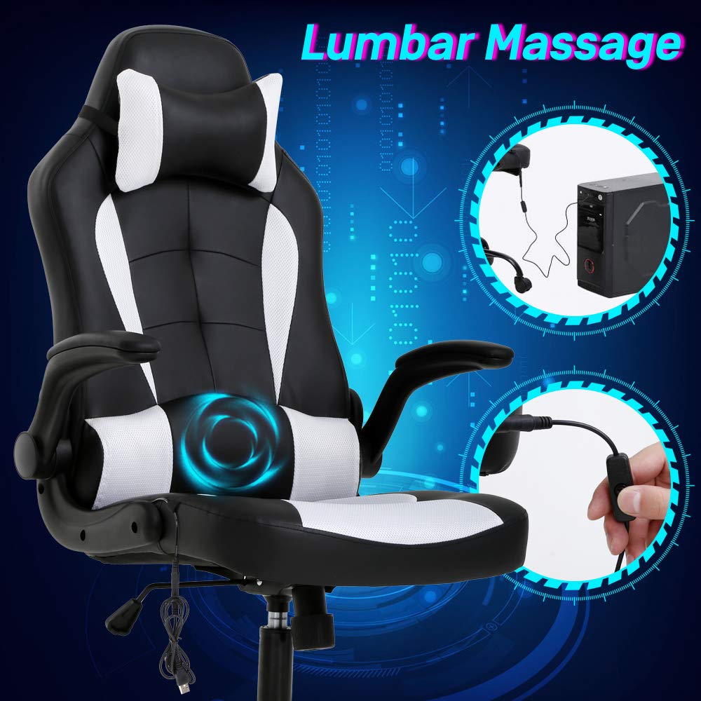 Ergonomic Gaming & Office Chair with Lumbar Support, Adjustable Height & Flip-up Arms - High Back PU Leather Executive Desk Chair for Adults - Perfect for Home Office, Gaming Setup & Workstation Comfort