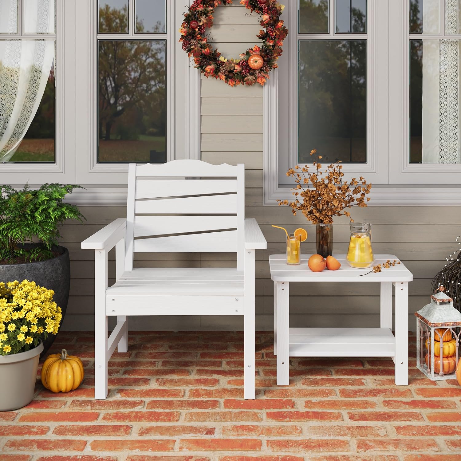 **Weatherproof Poly Lumber Patio Chair - Ergonomic Curved Seat, 400lbs Capacity - Outdoor Dining Chairs for Garden, Porch, Lawn & Backyard (White) - Perfect for Relaxing, Entertaining & Outdoor Dining**