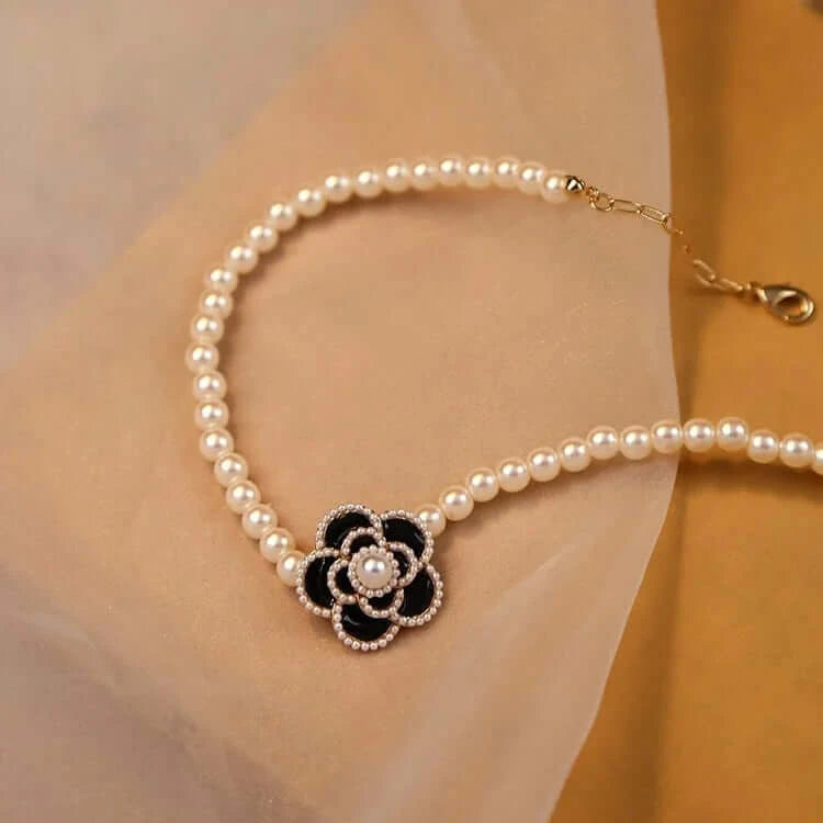Pearl Bead Camellia Choker Necklace for Women - Elegant Floral Pearl Necklace Jewelry Gift (HN2357) | Perfect for Weddings, Parties, and Special Occasions