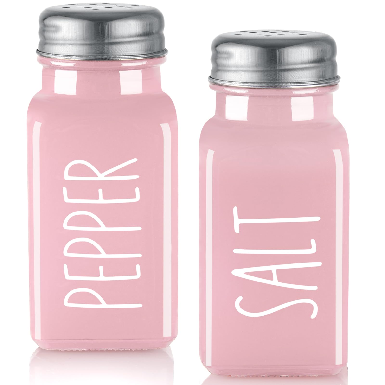 Pink Himalayan Salt and Pepper Shakers Set - Elegant Glass Kitchen Decor for Dining Table, RV Camping & BBQ Accessories - Perfect for Home, Travel and Outdoor Cooking