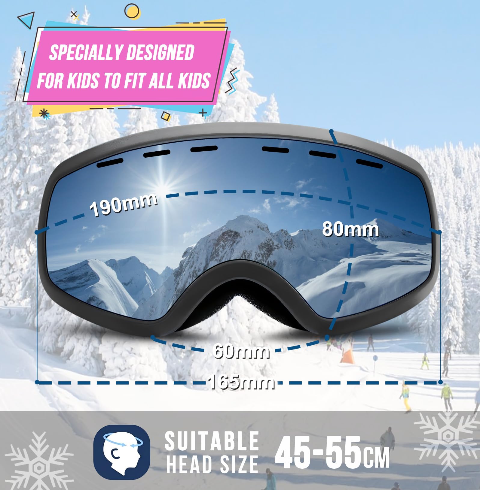 **Kids Ski Goggles for Boys & Girls 3-14 Years – Anti Fog, UV Protection, OTG Snowboard Goggles for Youth & Teens – Perfect for Skiing, Snowboarding & Winter Sports**