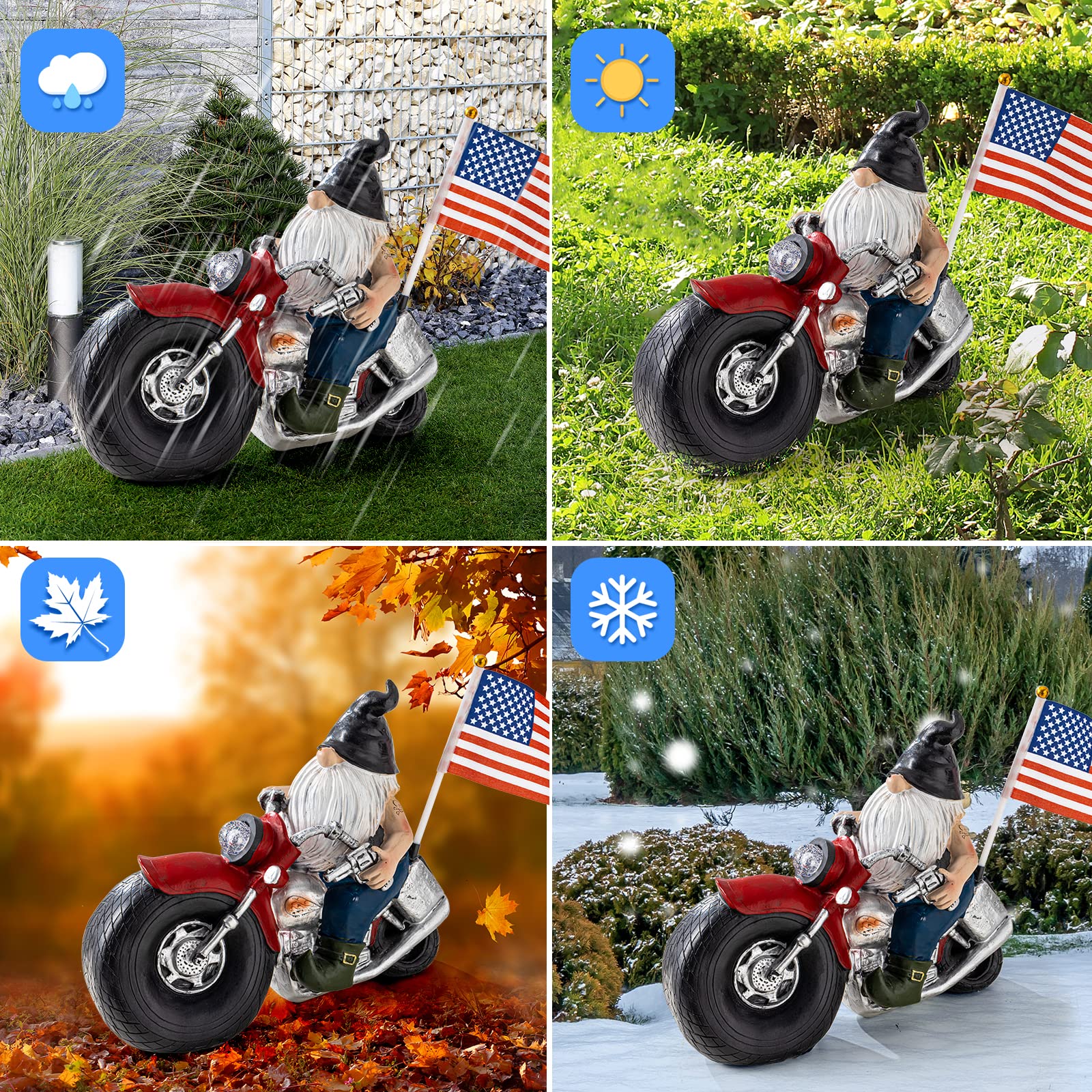 Solar-Powered Garden Gnomes with LED Lights - Outdoor Resin Statues for Patio, Lawn & Yard Decor - Unique Gift for Garden Lovers (Perfect for Nighttime Illumination & Themed Garden Displays)