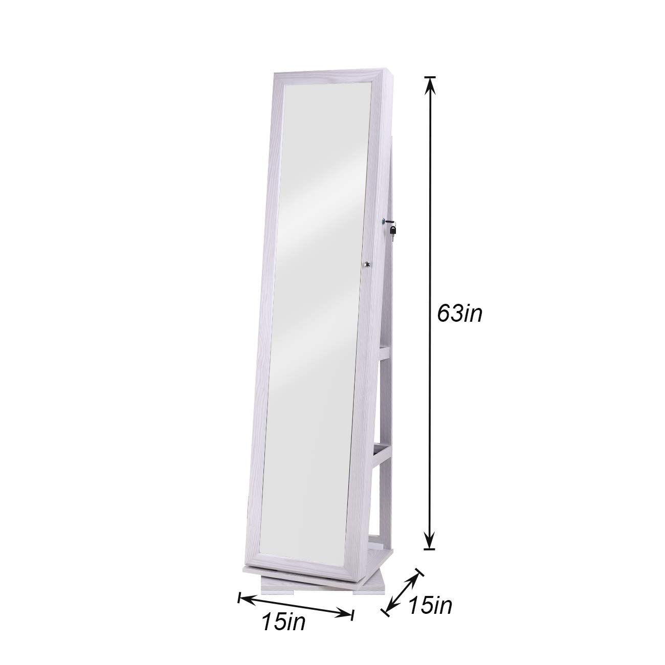 SogesGame 63x15 Inch Full Length Mirror Jewelry Cabinet with Lockable Storage - Wall/Door Mount Jewelry Armoire Organizer for Women - White - Perfect for Bedroom, Closet & Dressing Room Organization