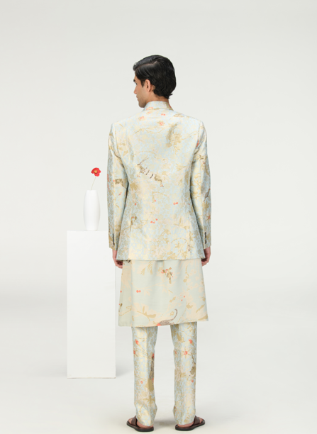 Elegant Classic Silk Brocade Trousers in Ice Blue - Perfect for Formal Events, Weddings & Special Occasions