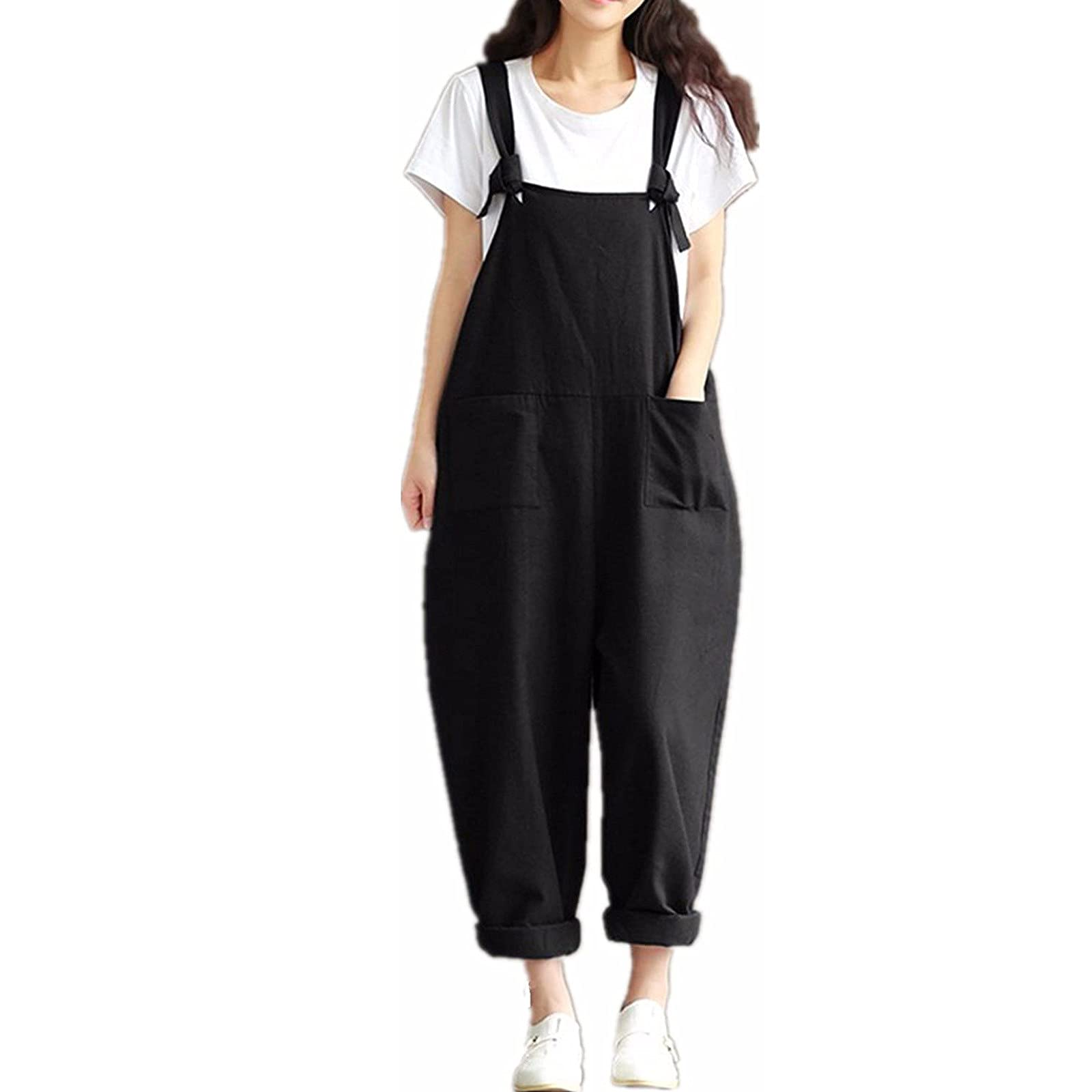Hopolsy Women's Casual Loose Bib Overalls - Solid Color Wide Leg Cropped Jumpsuit & Harem Pants | Perfect for Streetwear, Summer Outfits & Boho Fashion