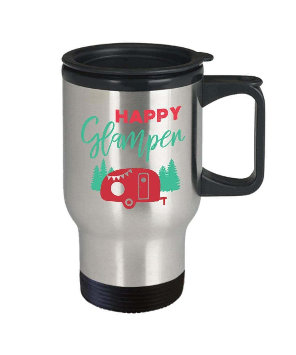 Happy Glamper Insulated Travel Mug - 16oz Stainless Steel Tumbler Cup with Lid & Straw - Leakproof Coffee Mug for Camping, Road Trips & Outdoor Adventures
