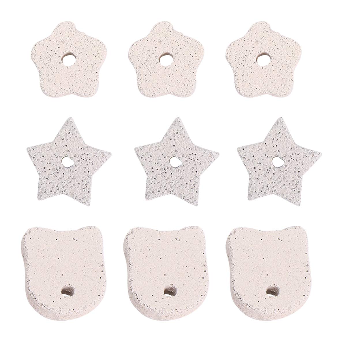 9 Pcs Irregular Pet Mineral Stone Chew Toys with Holes - Teeth Grinder for Hamster, Rabbit, Parrot - Small Animal Dental Care Toy (White, Cartoon Cat, Star & Flower Shapes) - Perfect for Cage Enrichment & Teeth Health