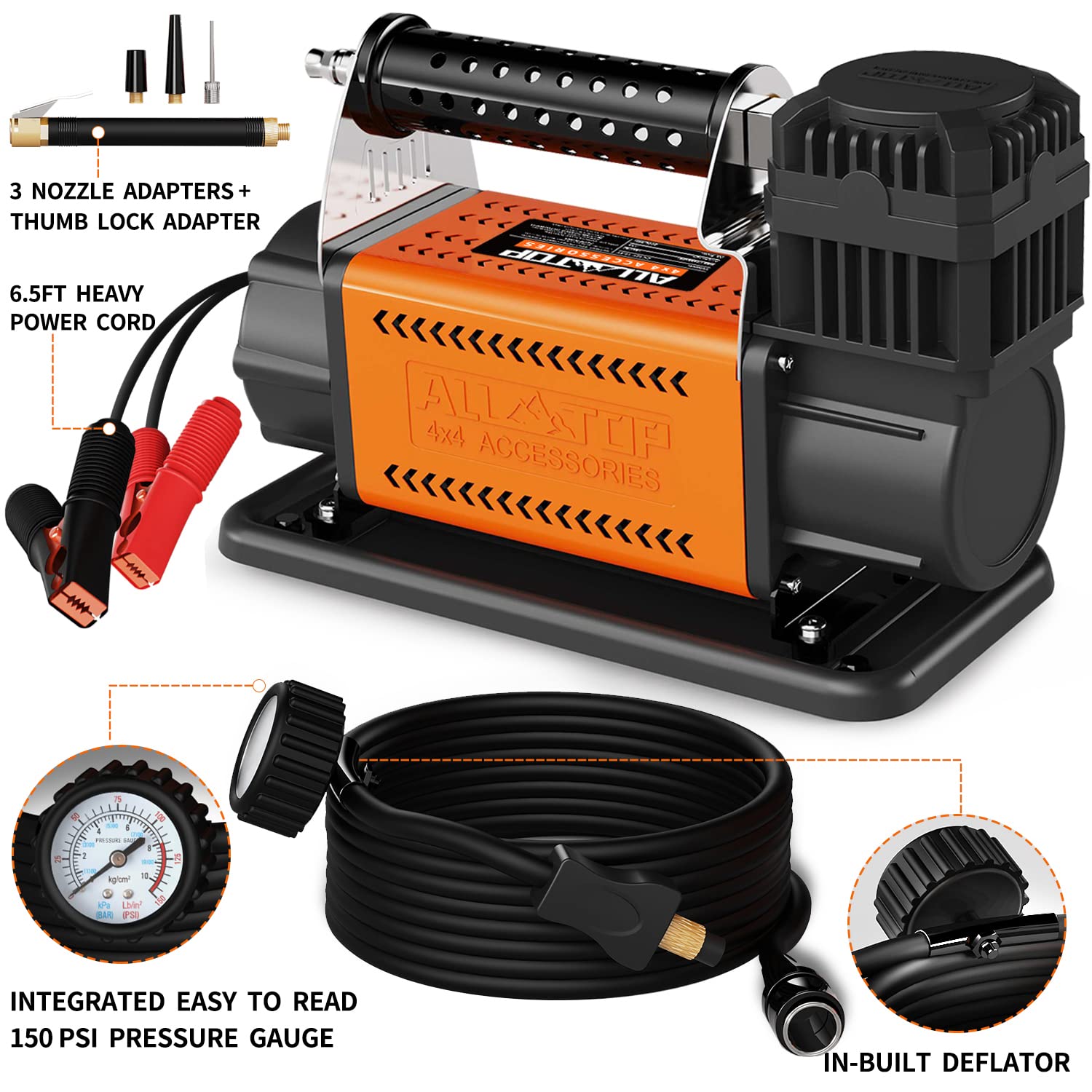 ALL-TOP 12V Portable Air Compressor Kit - 7.06CFM Heavy Duty Tire Inflator for Truck, SUV, 4x4 & RV - Max 150PSI Offroad Air Pump - Perfect for Emergency Tire Inflation, Road Trips & Outdoor Adventures