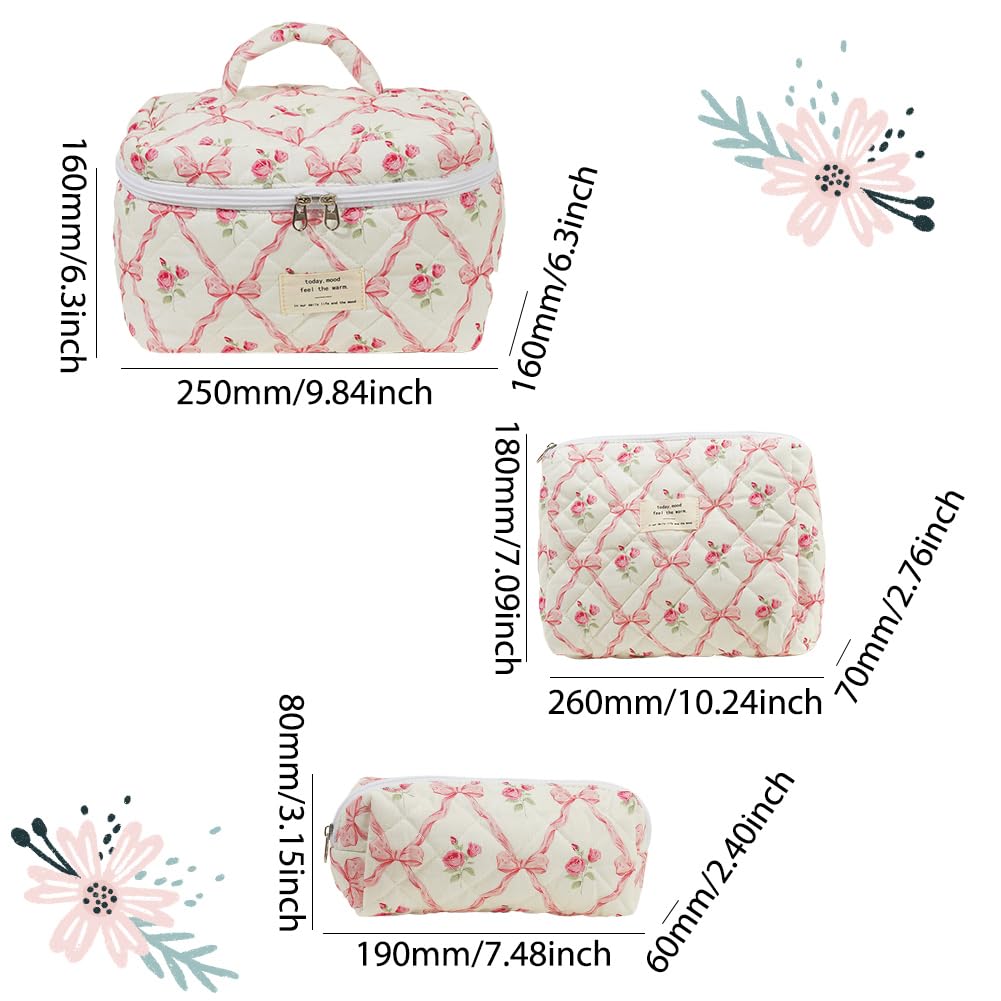 Floral Cotton Makeup Bag - Quilted Cosmetic Pouch for Travel & Storage