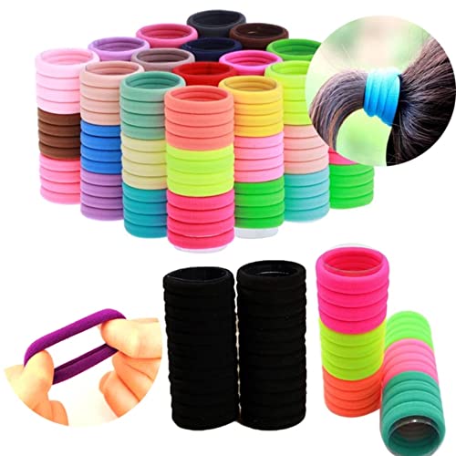 Multicolor Hair Ties for Women & Girls - Large Stretch Cotton Seamless Hair Bands - Soft Ponytail Holders for Thick, Heavy & Curly Hair (120 Pack) - Perfect for Workouts, Yoga, School & Everyday Styling