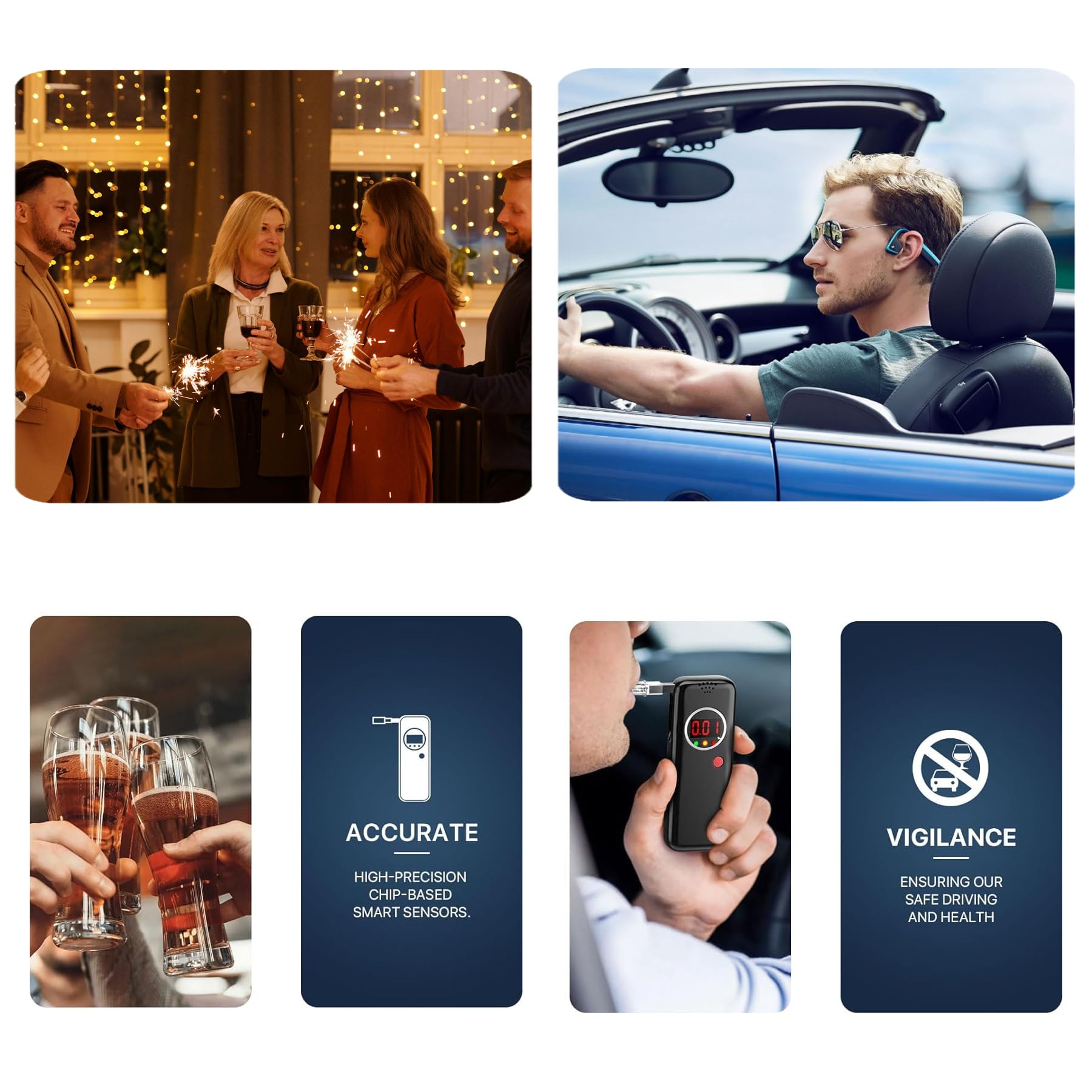 Professional Portable Alcohol Breathalyzer Tester - High Accuracy Personal Breath Analyzer for Home, Workplace & Road Safety (Black)