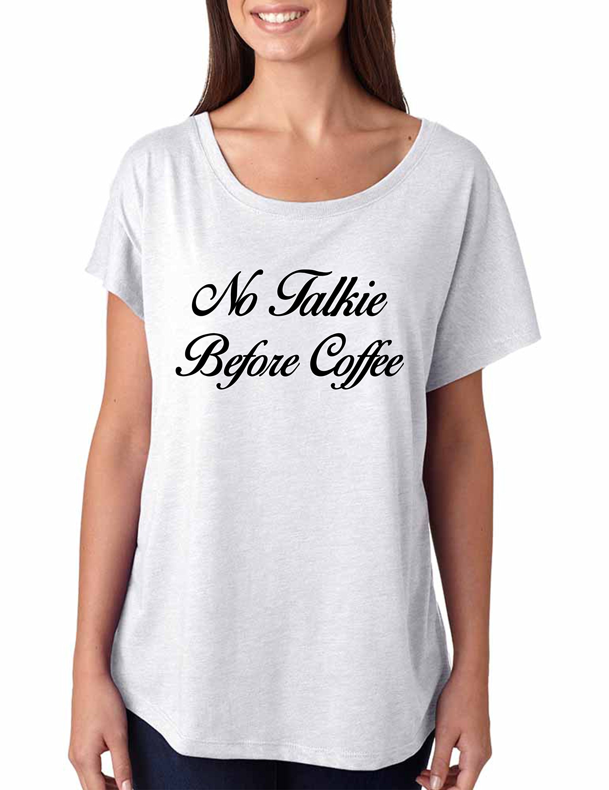 ALLNTRENDS Women's Casual Dolman Sleeve T-Shirt - Funny Coffee Lover Graphic Tee with 'No Talkie Before Coffee' Print | Perfect for Work, Weekend & Coffee Shop Outings