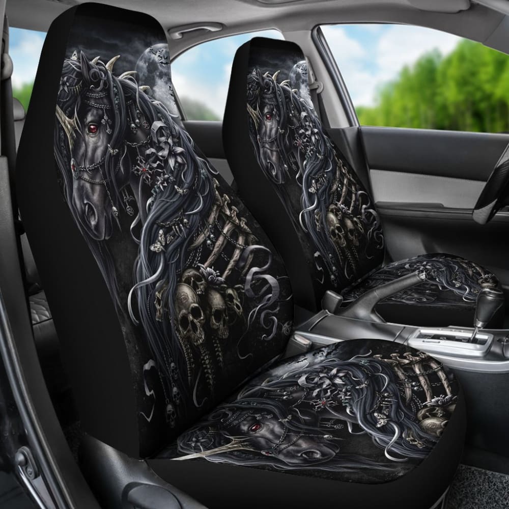 2 Pcs Sugar Skull Horse Car Seat Covers - Unique Mexican Style Design for Cars, Trucks & SUVs - Perfect for Day of the Dead Decor & Automotive Accessories