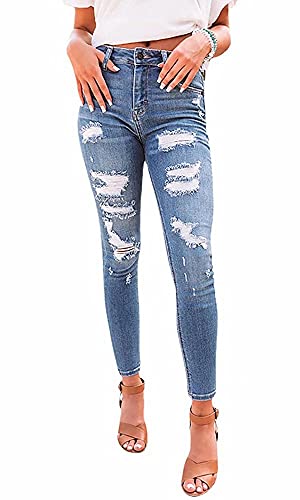 HENGAO Women's High Waist Ripped Skinny Jeans - Stretch Denim Pants for Casual & Night Out | Trendy Distressed Jeans for Women | Perfect for Date Night, Shopping & Street Style