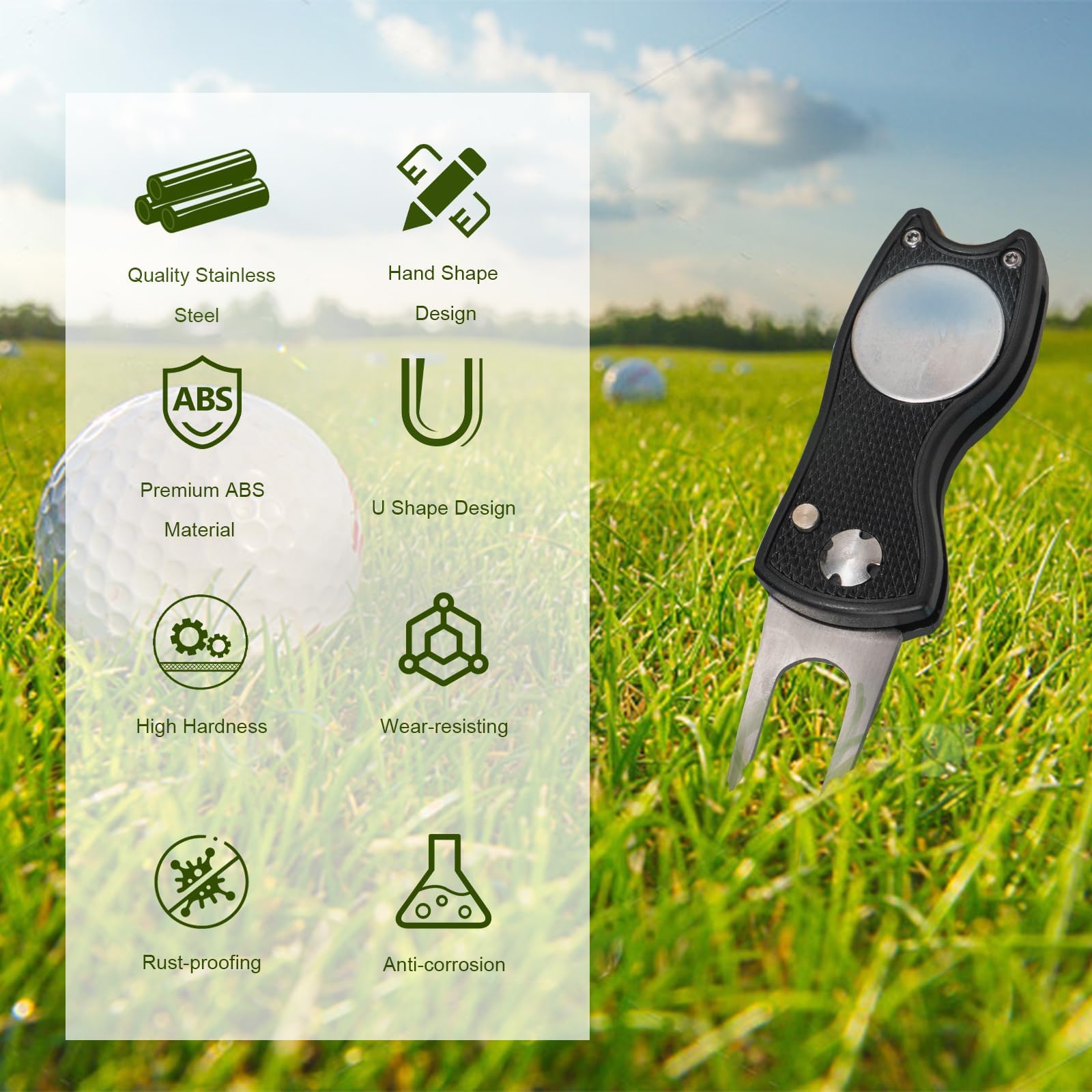 Foldable Golf Divot Repair Tool with Magnetic Ball Marker - Portable Golf Accessories for Course & Practice - Perfect Gift for Golf Lovers (Use on Greens, Driving Range & Tournaments)