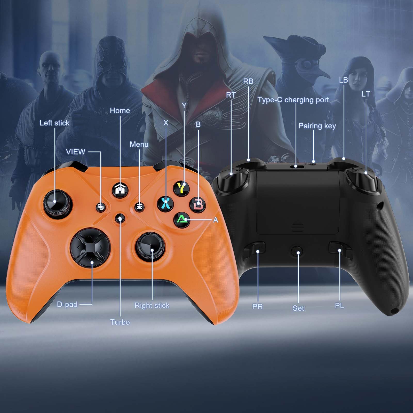 Gamrombo Wireless Gaming Controller for Xbox One, Xbox Series X/S, PC Windows, Steam, Android & iOS - Turbo/Macro Function, Dual Vibration, Software Update Required for Xbox Pairing - Perfect for Console Gaming, PC Gaming & Mobile Gaming
