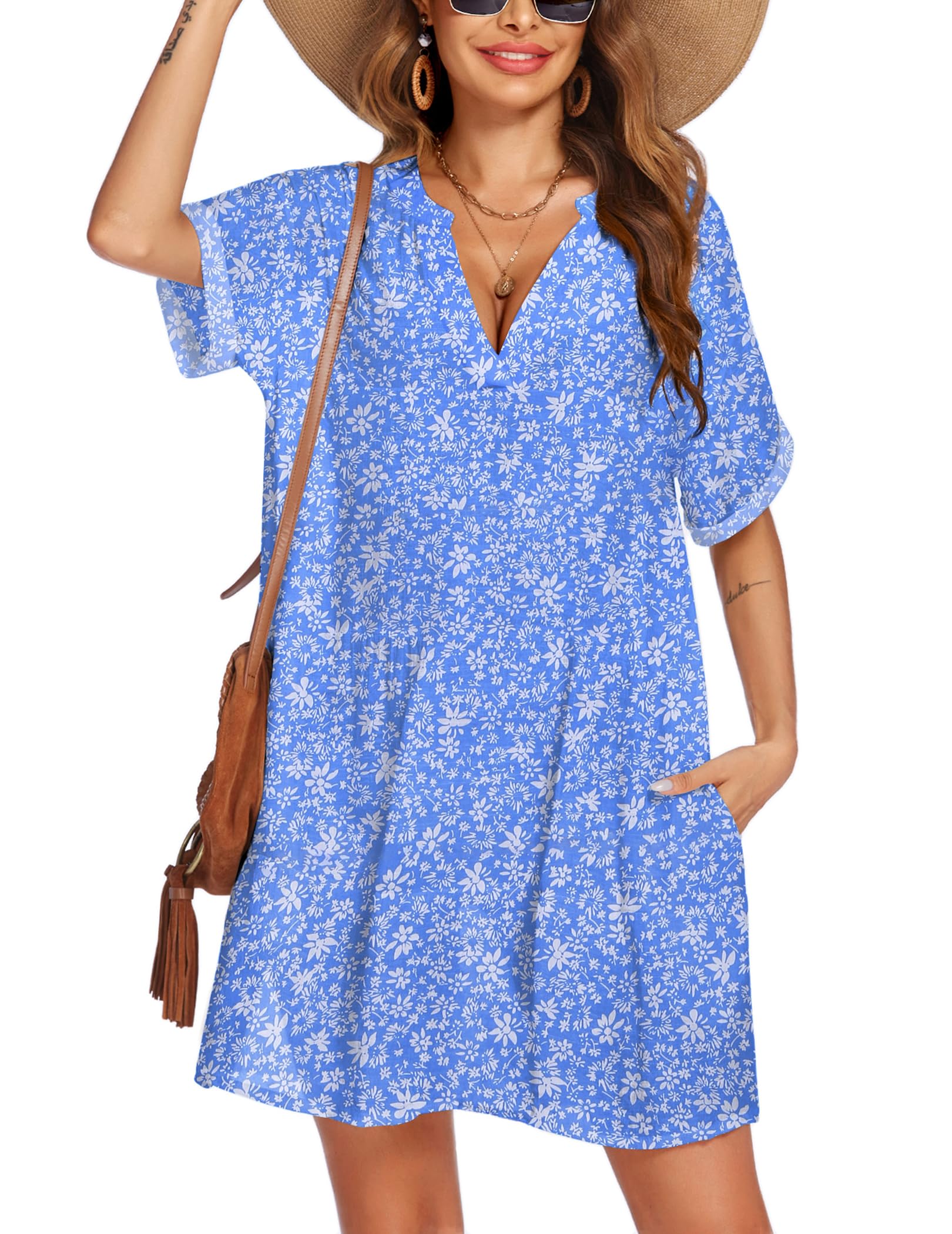 AI'MAGE Women's Swimsuit Cover Up Dress - Lightweight Bikini Beach Coverup with Pockets, A-Line Bathing Suit Wrap for Pool, Vacation & Summer Outfits