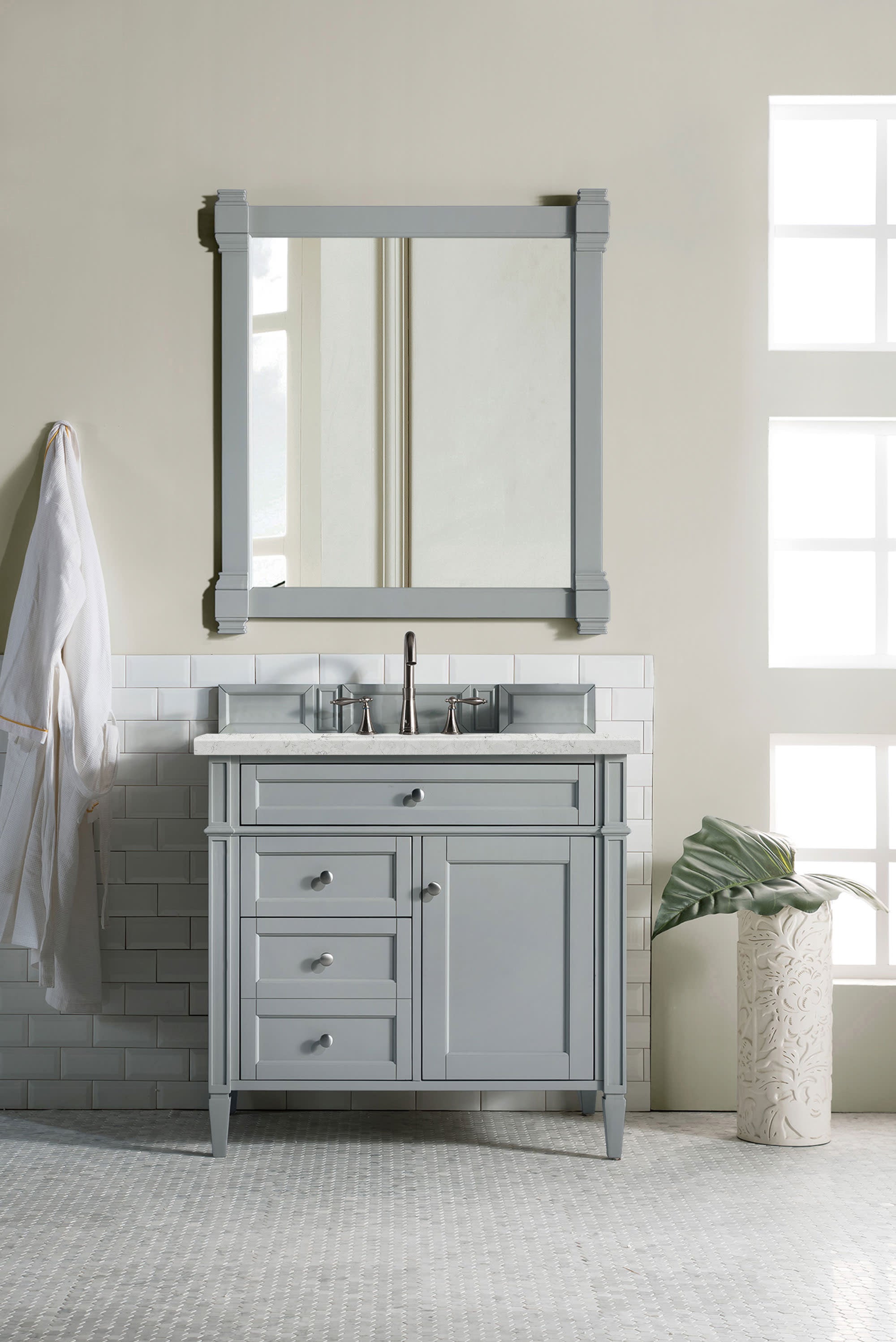 Brittany 36-Inch Urban Gray Bathroom Vanity with 3CM Eternal Jasmine Pearl Quartz Countertop - Perfect for Modern Master Bathrooms & Powder Rooms