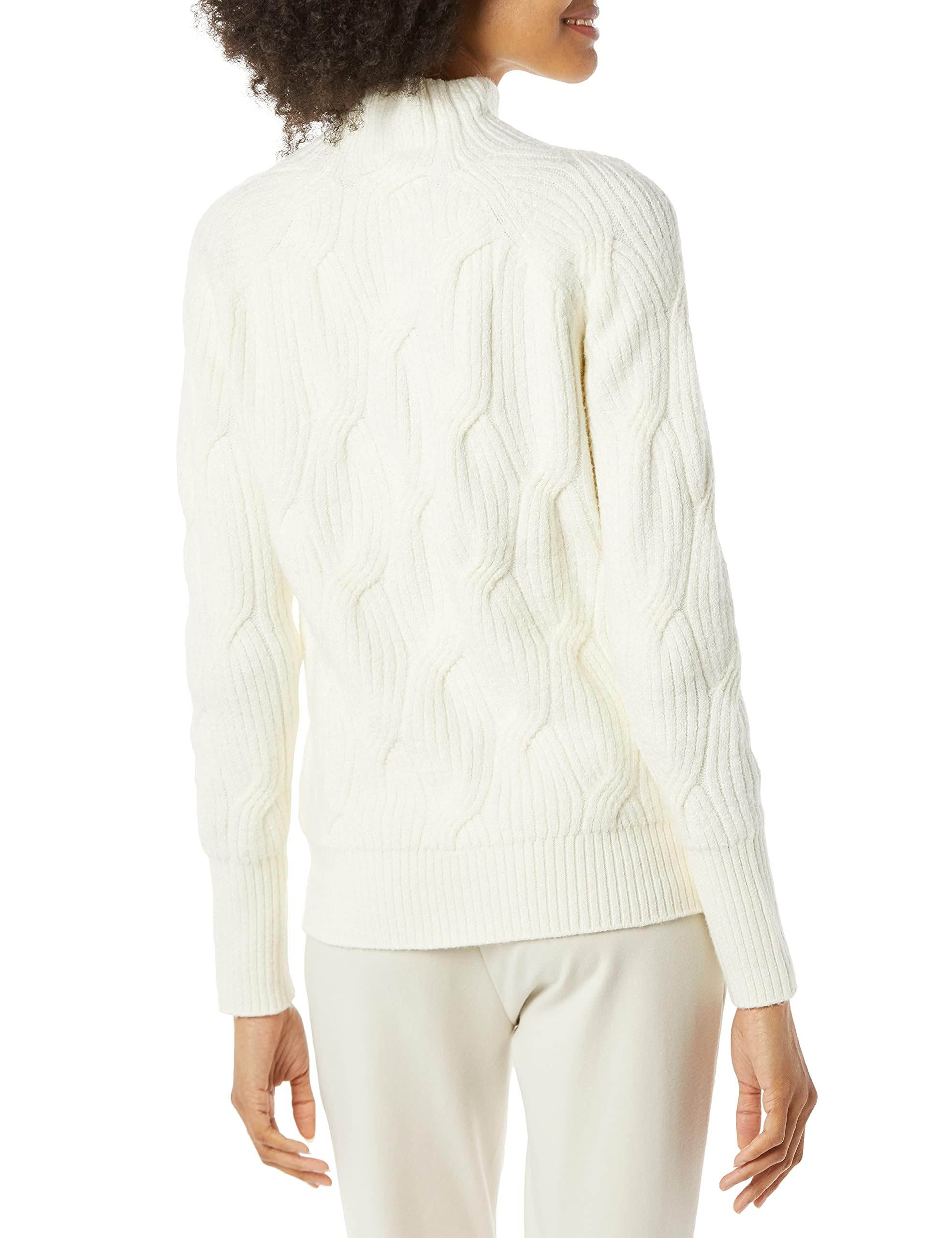 Amazon Essentials Women's Soft Touch Funnel Neck Cable Knit Sweater - Cozy Winter Pullover for Casual Outfits & Office Wear