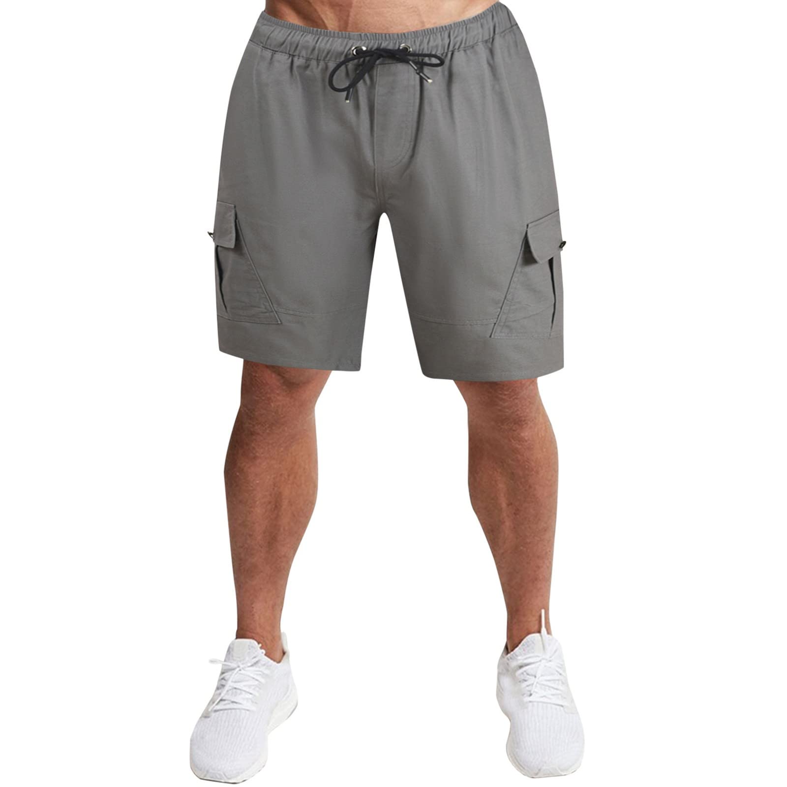 **Men's Casual Solid Color Drawstring Shorts with Pockets - Knee-Length Comfortable Trousers for Outdoor, Gym & Summer Wear**